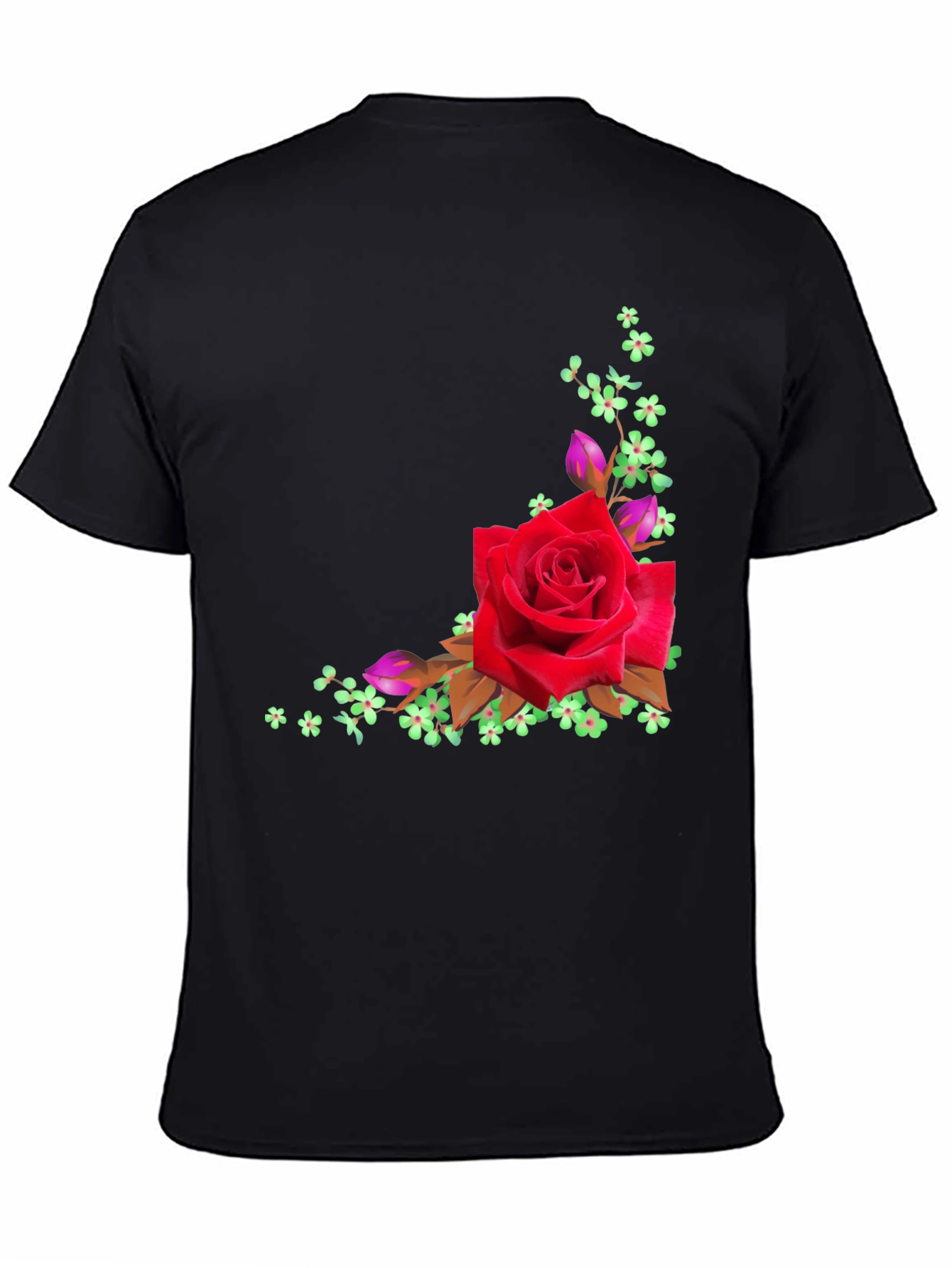 Floral Rose Graphic Black T-Shirt