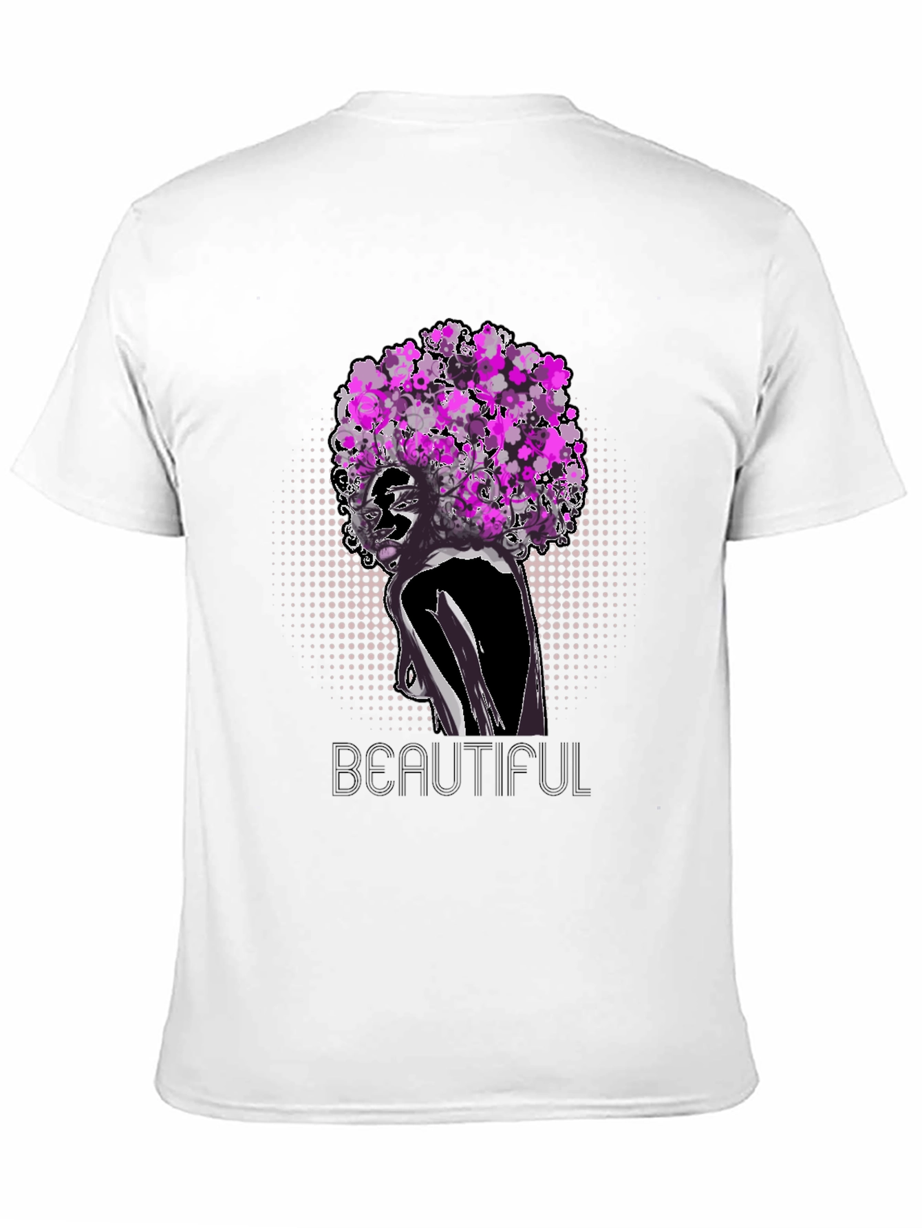 Black T-Shirt with Floral Afro Woman Design