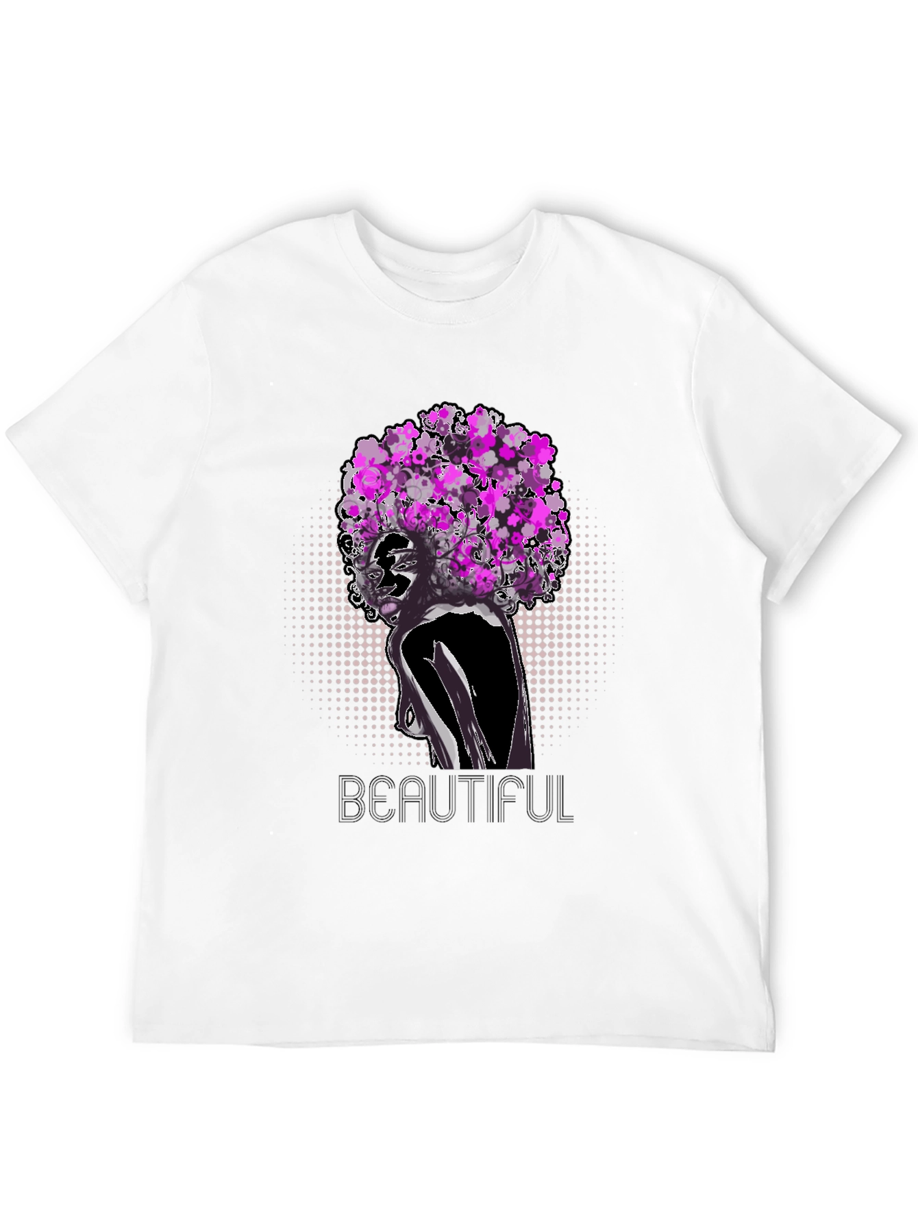 Black T-Shirt with Floral Afro Woman Design