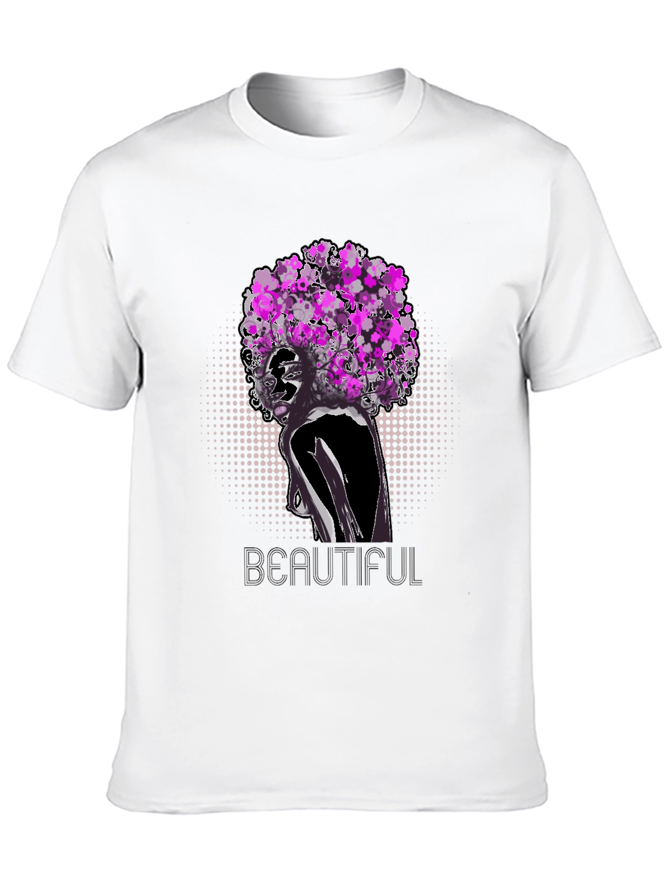Black T-Shirt with Floral Afro Woman Design