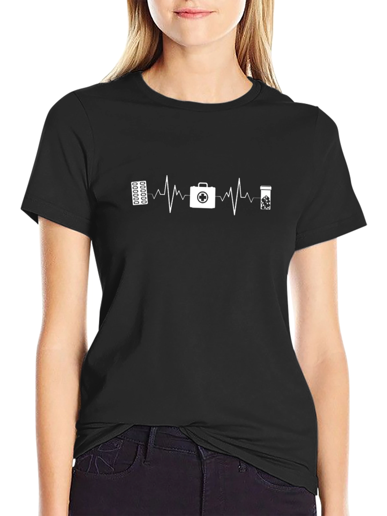 Medical Heartbeat T-Shirt - Black Cotton Graphic Tee