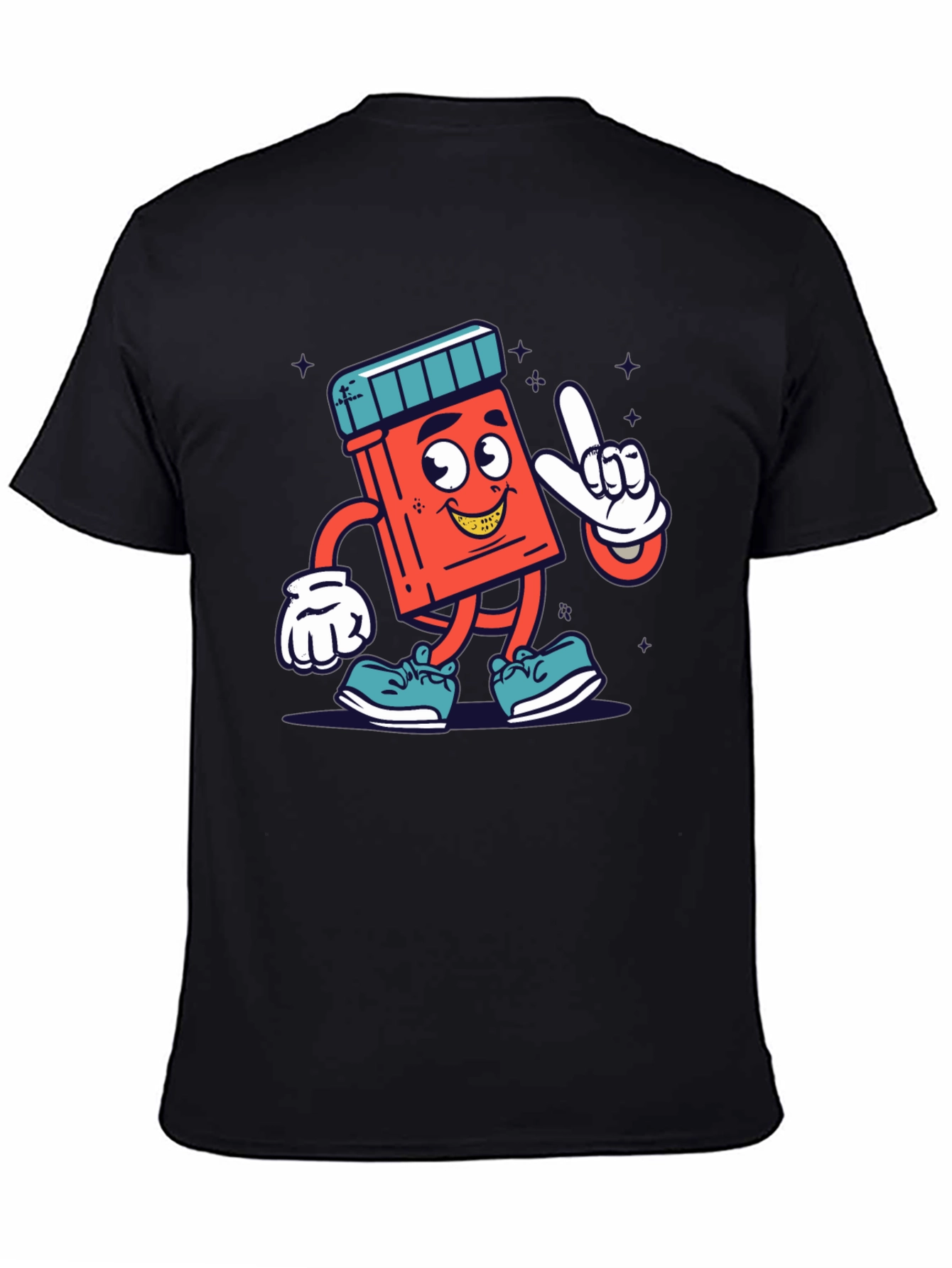 Cartoon Pill Bottle Graphic Tee - Black