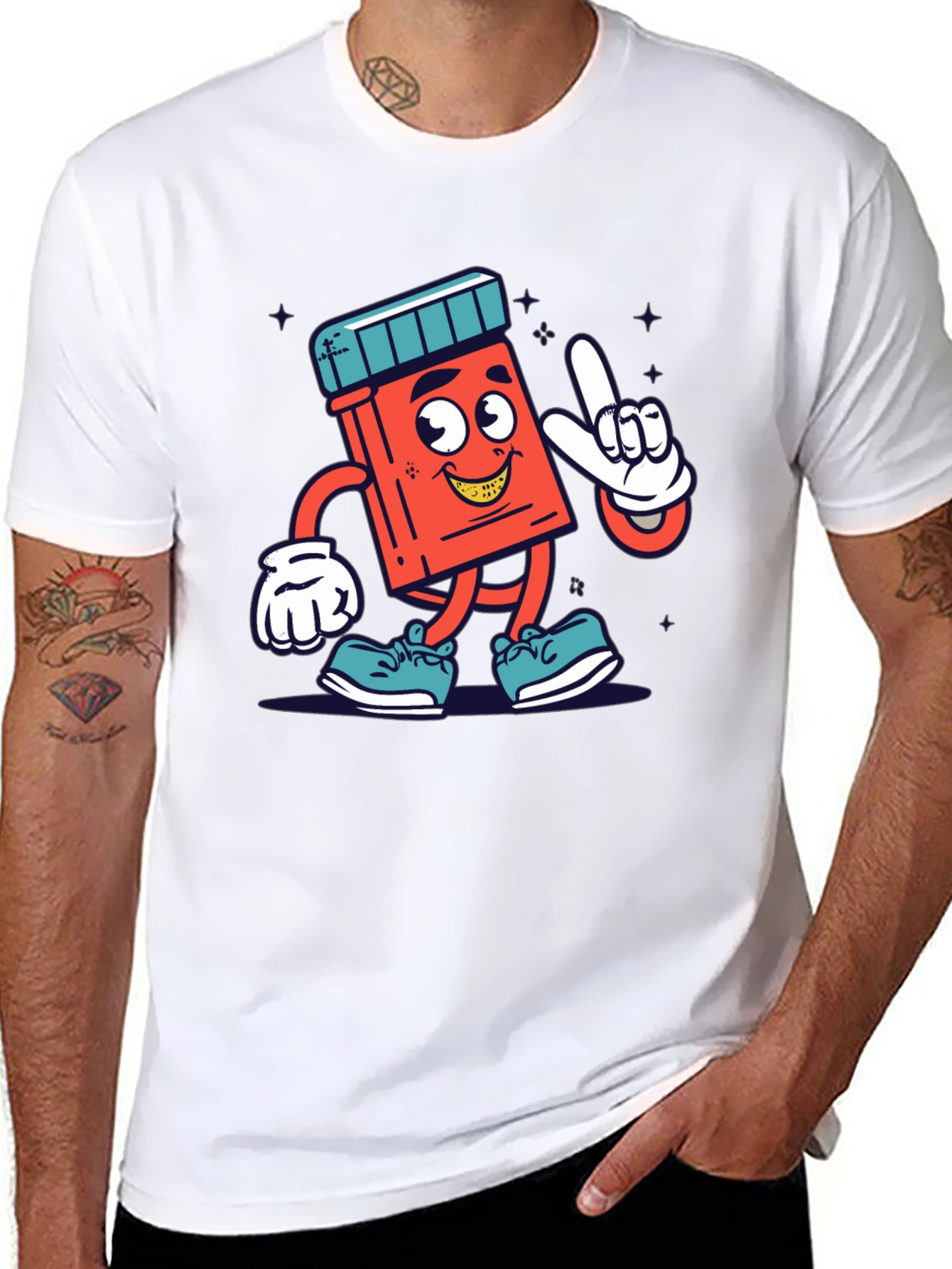 Cartoon Pill Bottle Graphic Tee - Black
