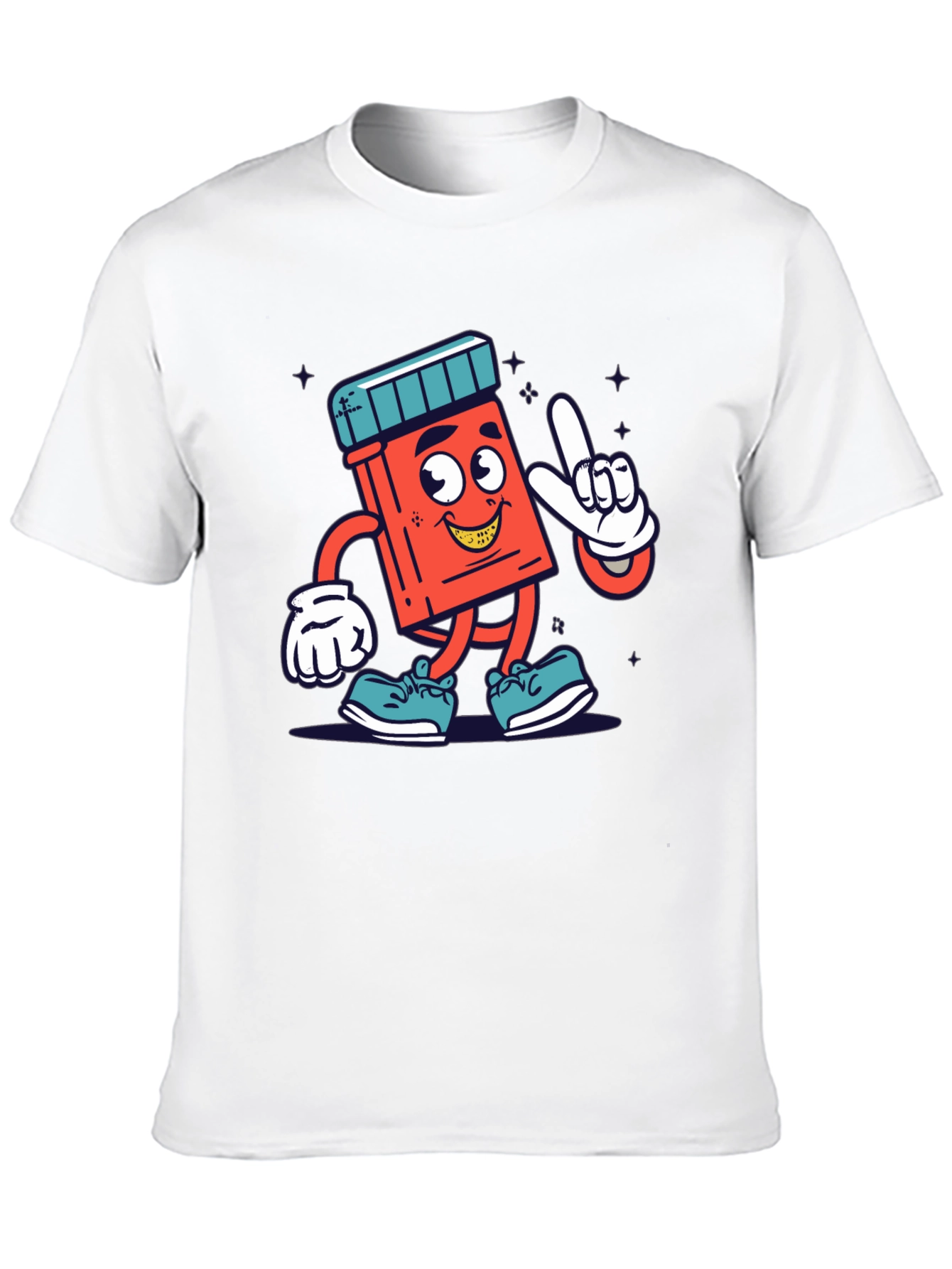 Cartoon Pill Bottle Graphic Tee - Black