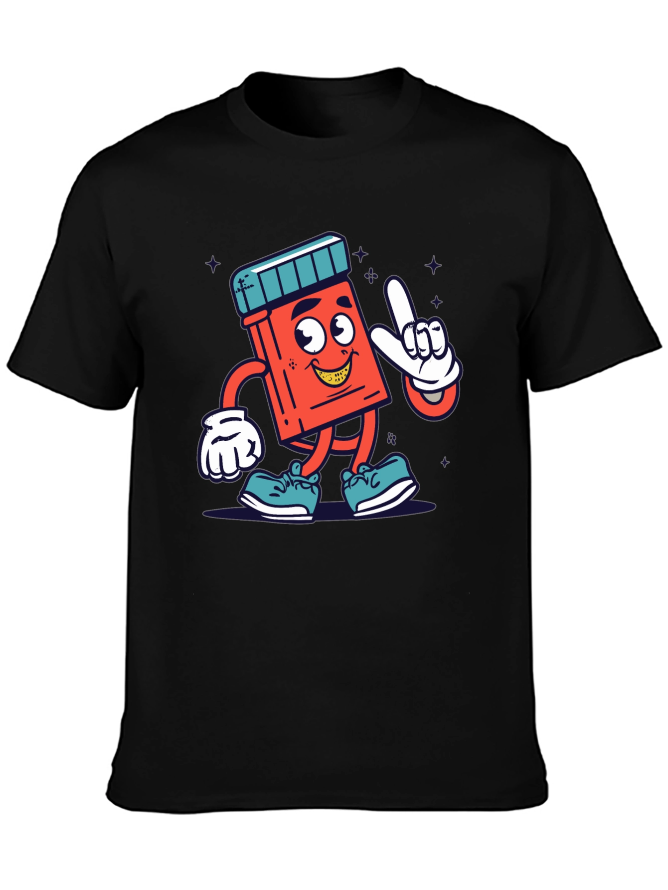 Cartoon Pill Bottle Graphic Tee - Black