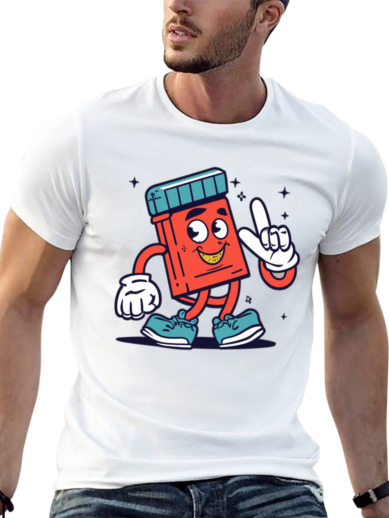 Cartoon Pill Bottle Graphic Tee - Black