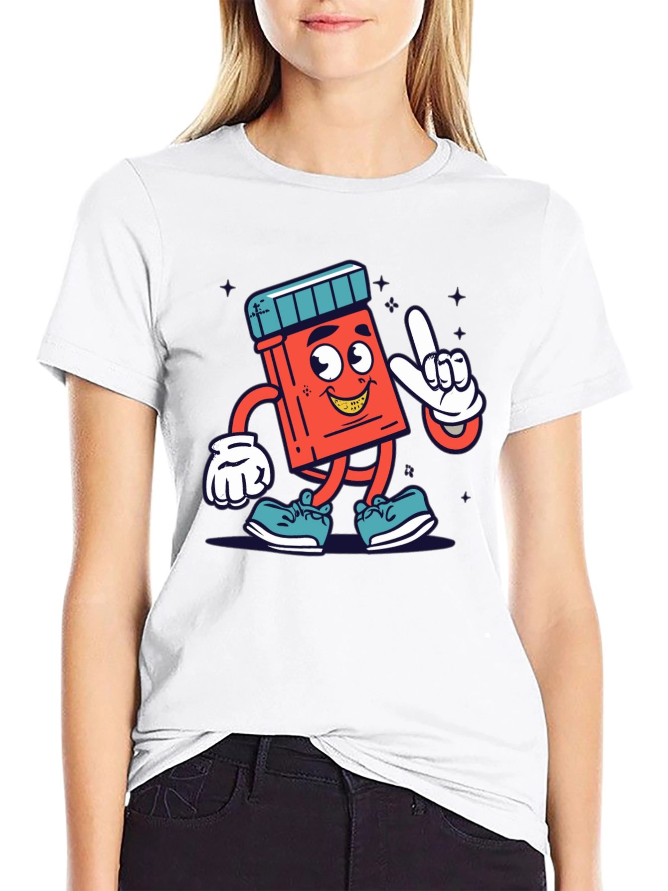 Cartoon Pill Bottle Graphic Tee - Black