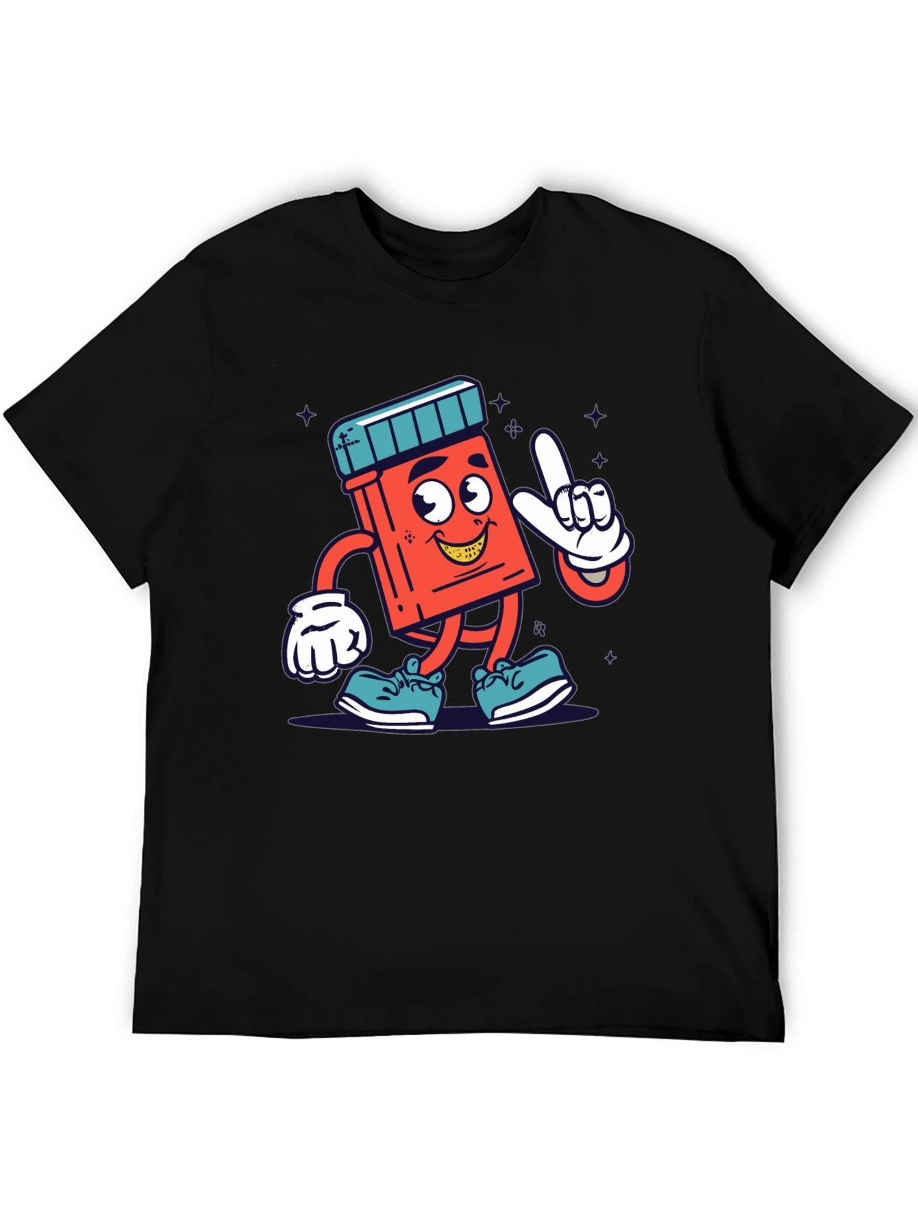 Cartoon Pill Bottle Graphic Tee - Black