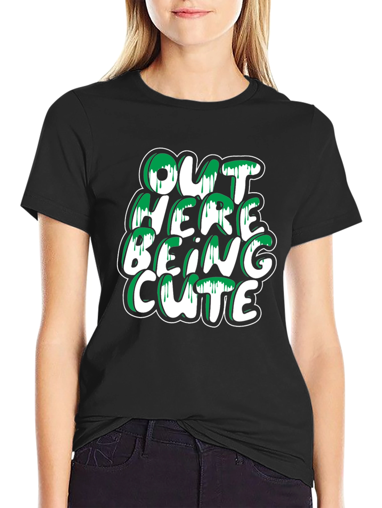 Out Here Being Cute T-Shirt - Stylish Black Tee