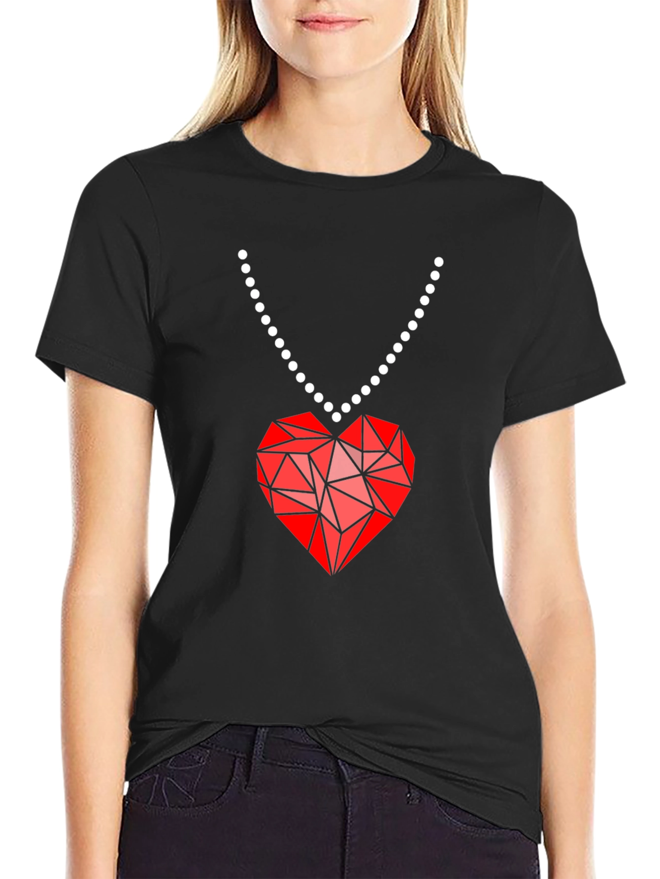 Geometric Heart Pendant T-Shirt - Modern Valentines Style