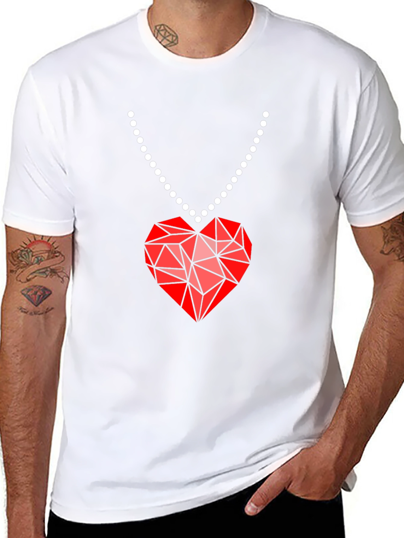 Geometric Heart Pendant T-Shirt - Modern Valentines Style