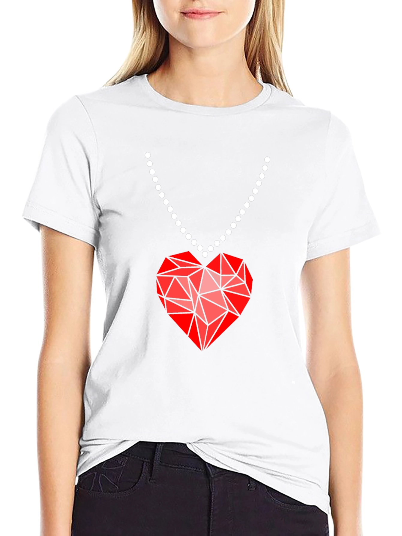 Geometric Heart Pendant T-Shirt - Modern Valentines Style