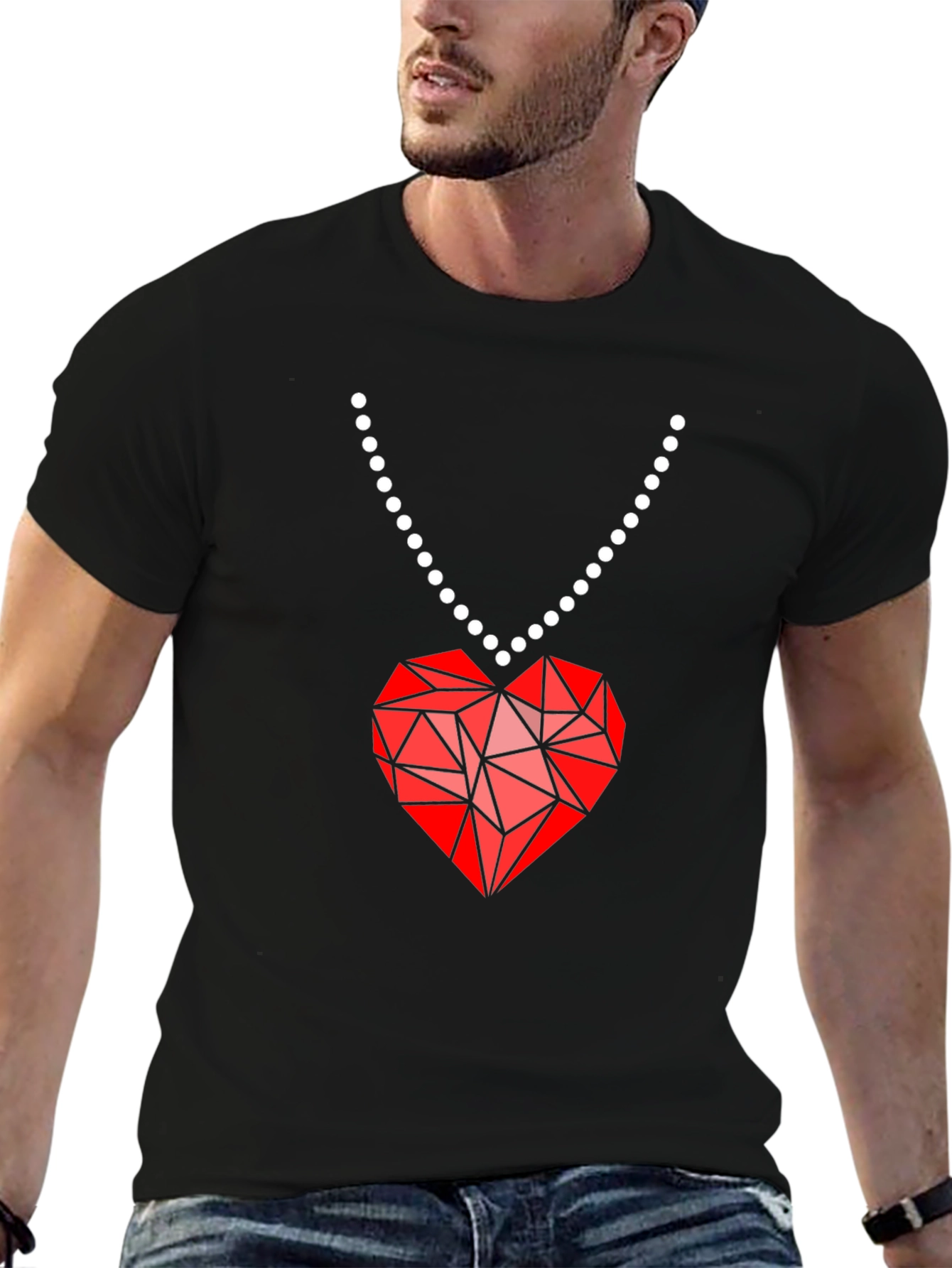 Geometric Heart Pendant T-Shirt - Modern Valentines Style