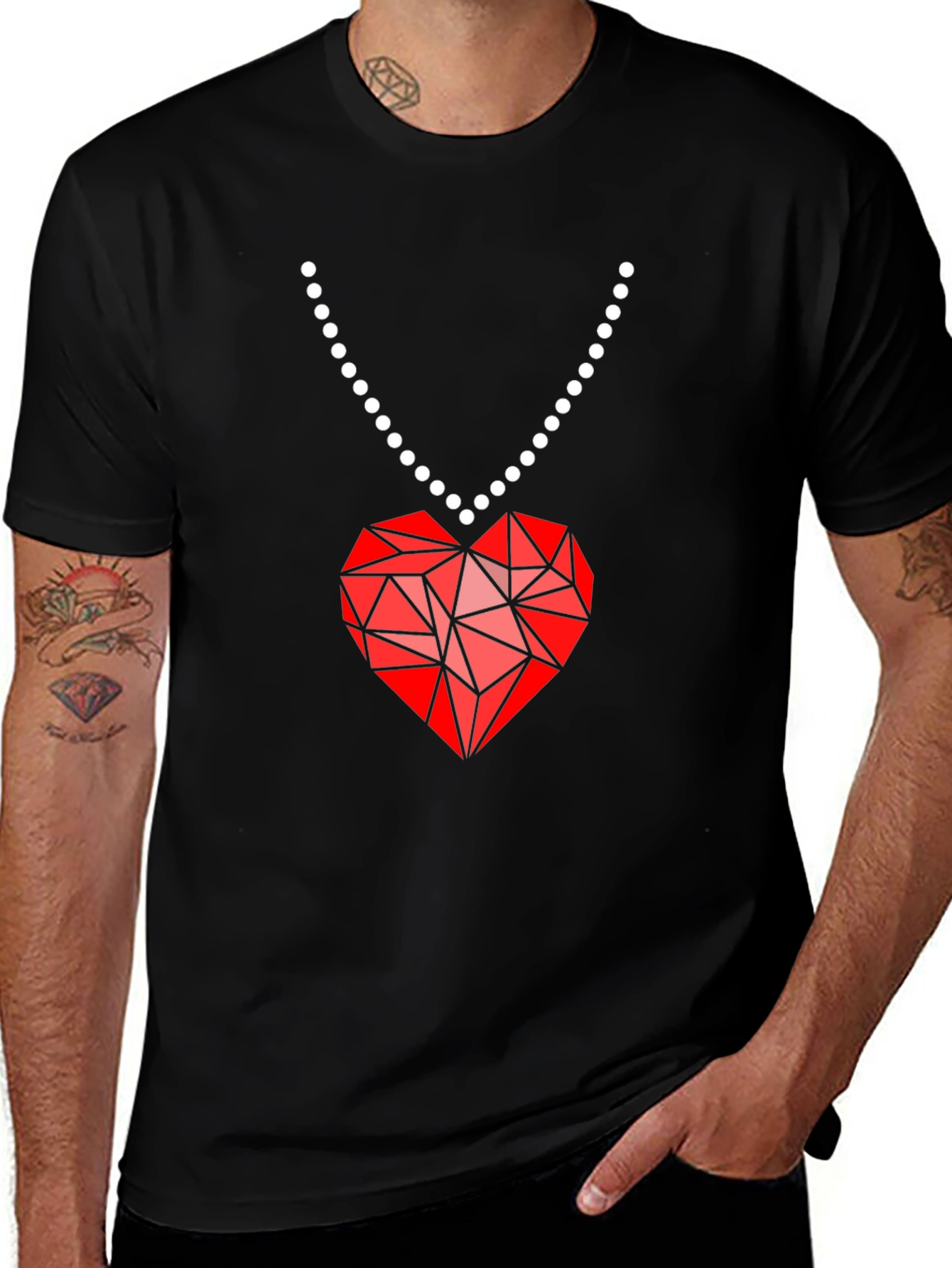 Geometric Heart Pendant T-Shirt - Modern Valentines Style