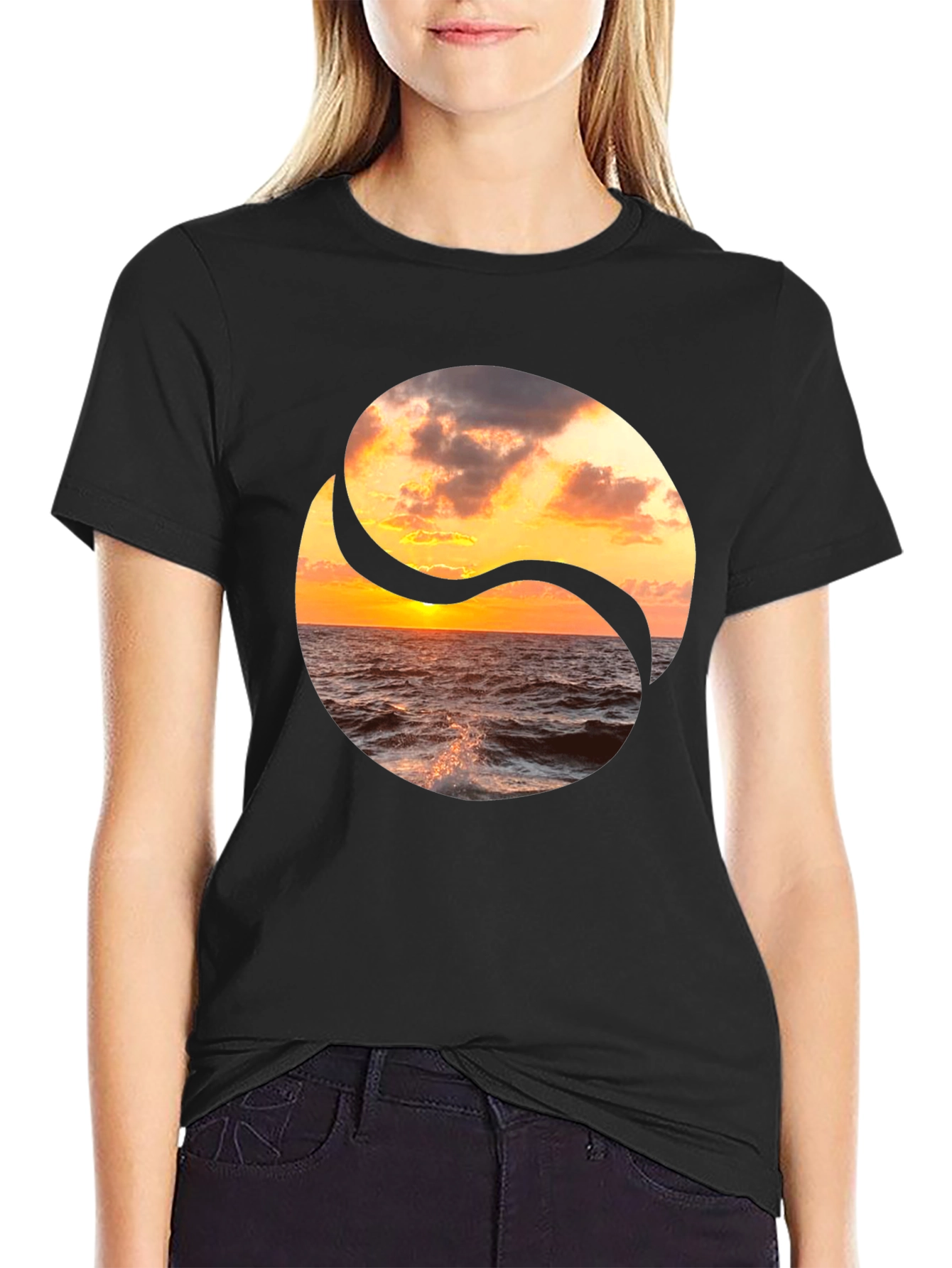Yin Yang Ocean Sunset Graphic Tee