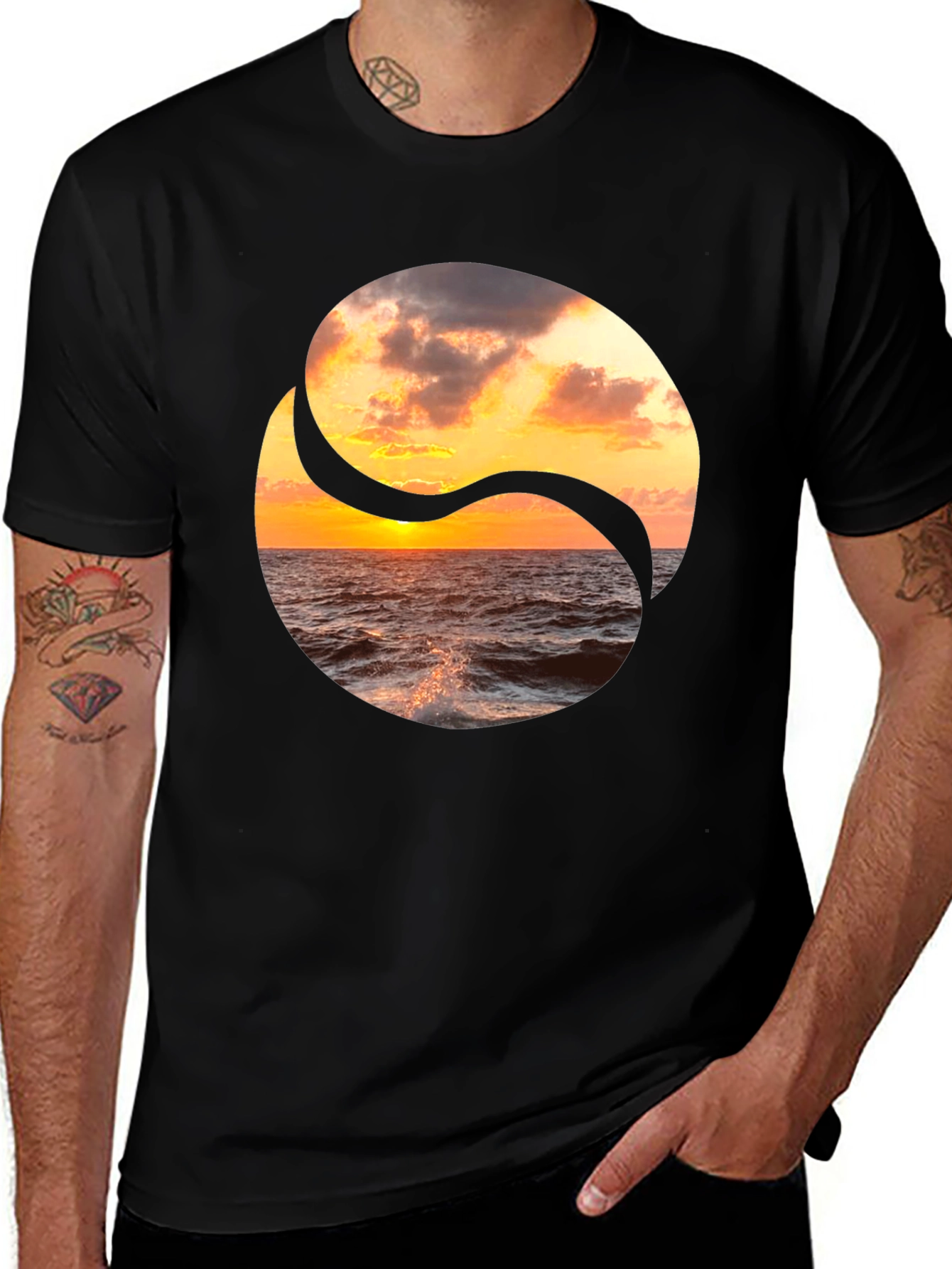 Yin Yang Ocean Sunset Graphic Tee