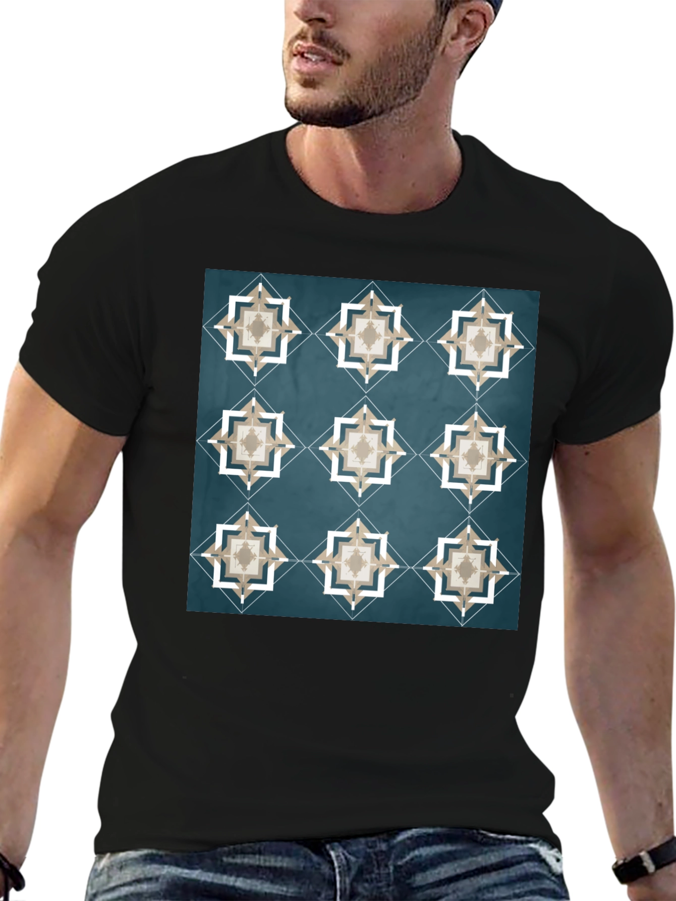Geometric Star Pattern Tee - Modern Stylish Design
