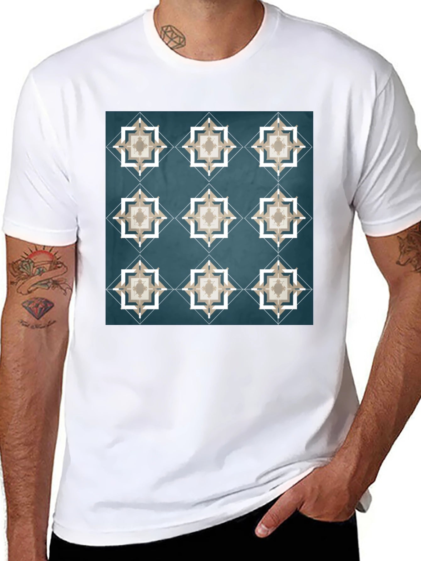 Geometric Star Pattern Tee - Modern Stylish Design