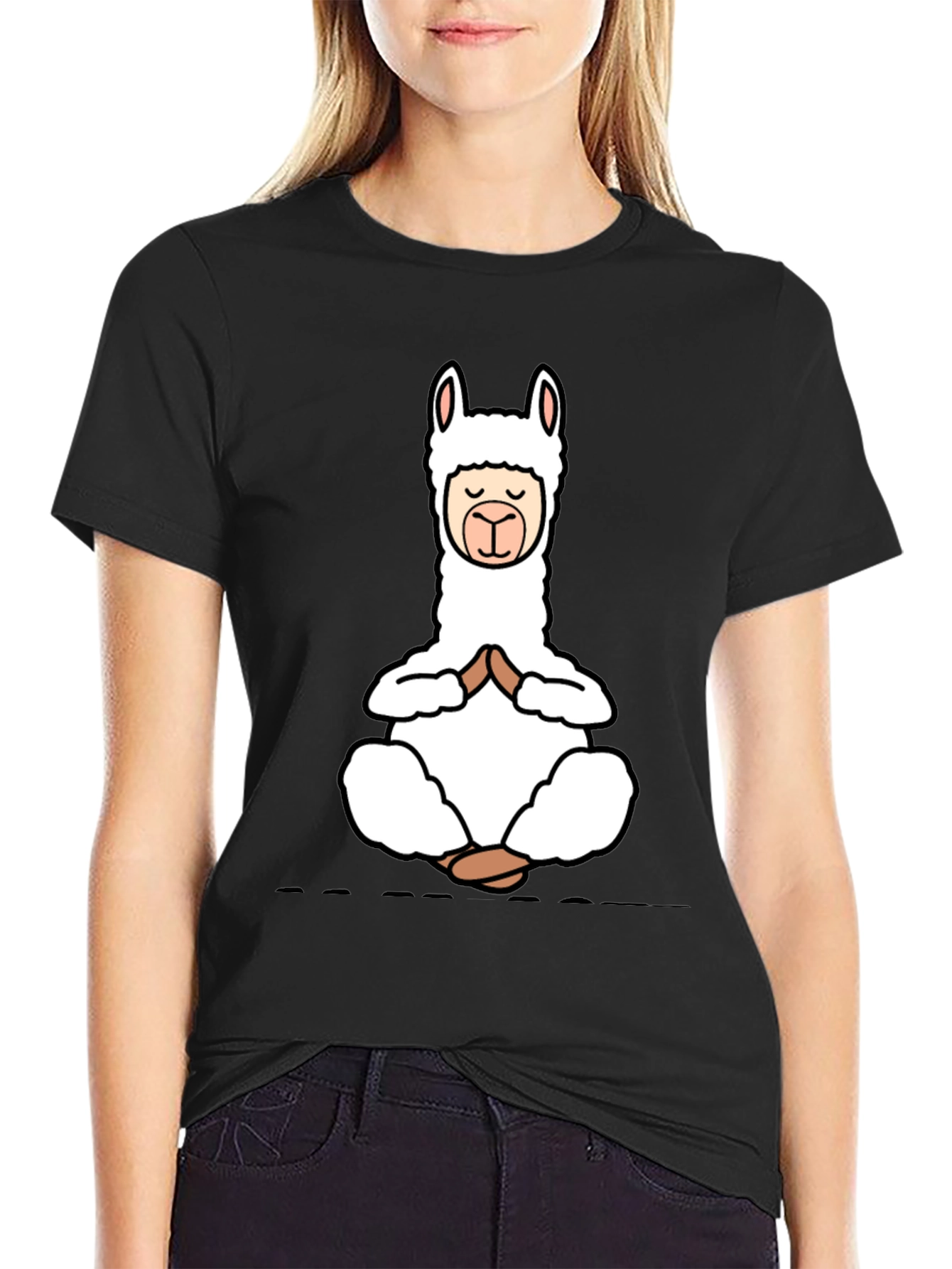 Yoga Llama Black T-Shirt - Meditation Design
