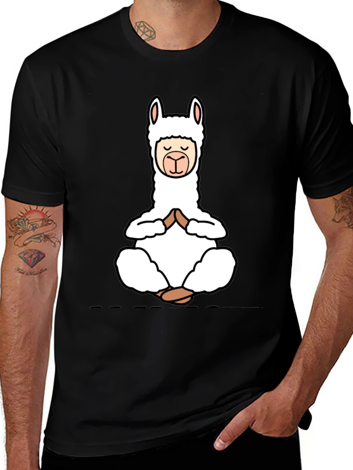 Yoga Llama Black T-Shirt - Meditation Design