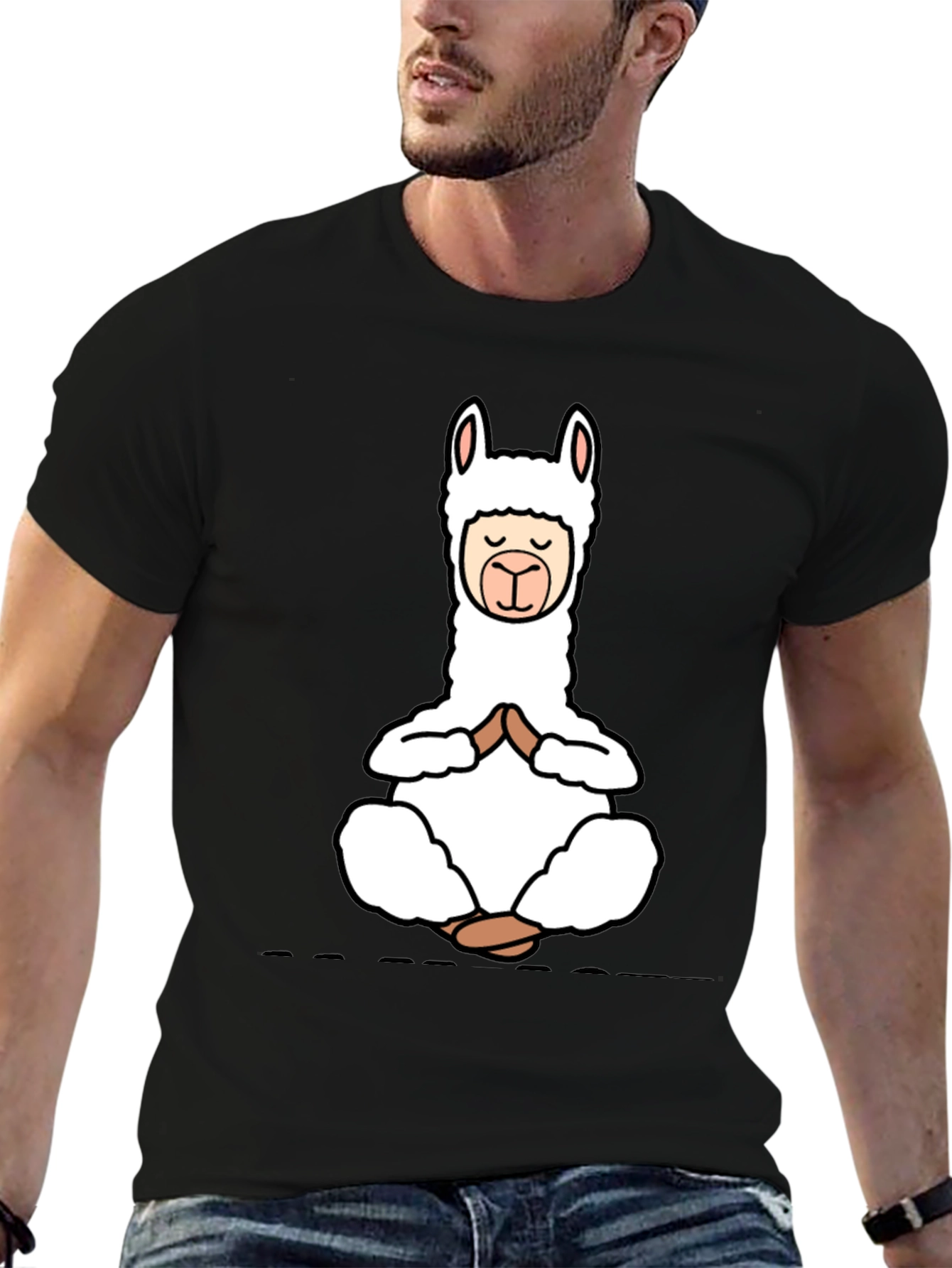 Yoga Llama Black T-Shirt - Meditation Design