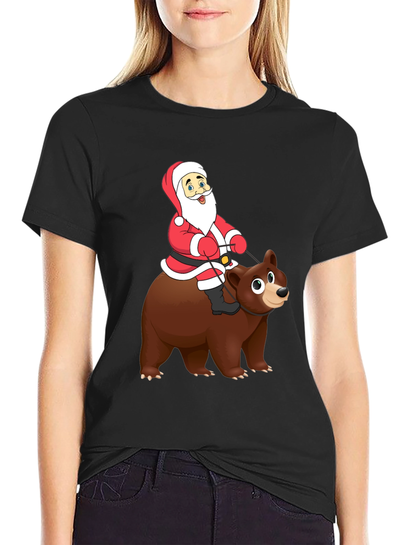 Santa Riding Bear Graphic Tee - Holiday Cheer!