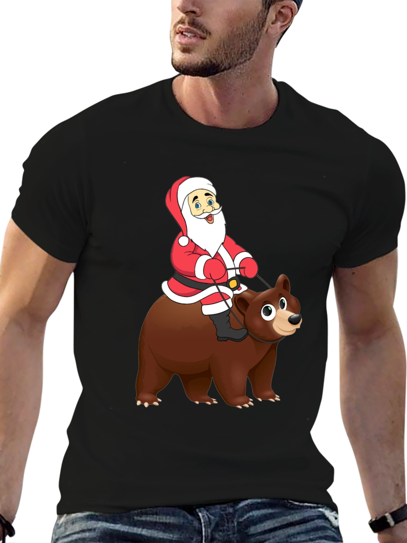 Santa Riding Bear Graphic Tee - Holiday Cheer!