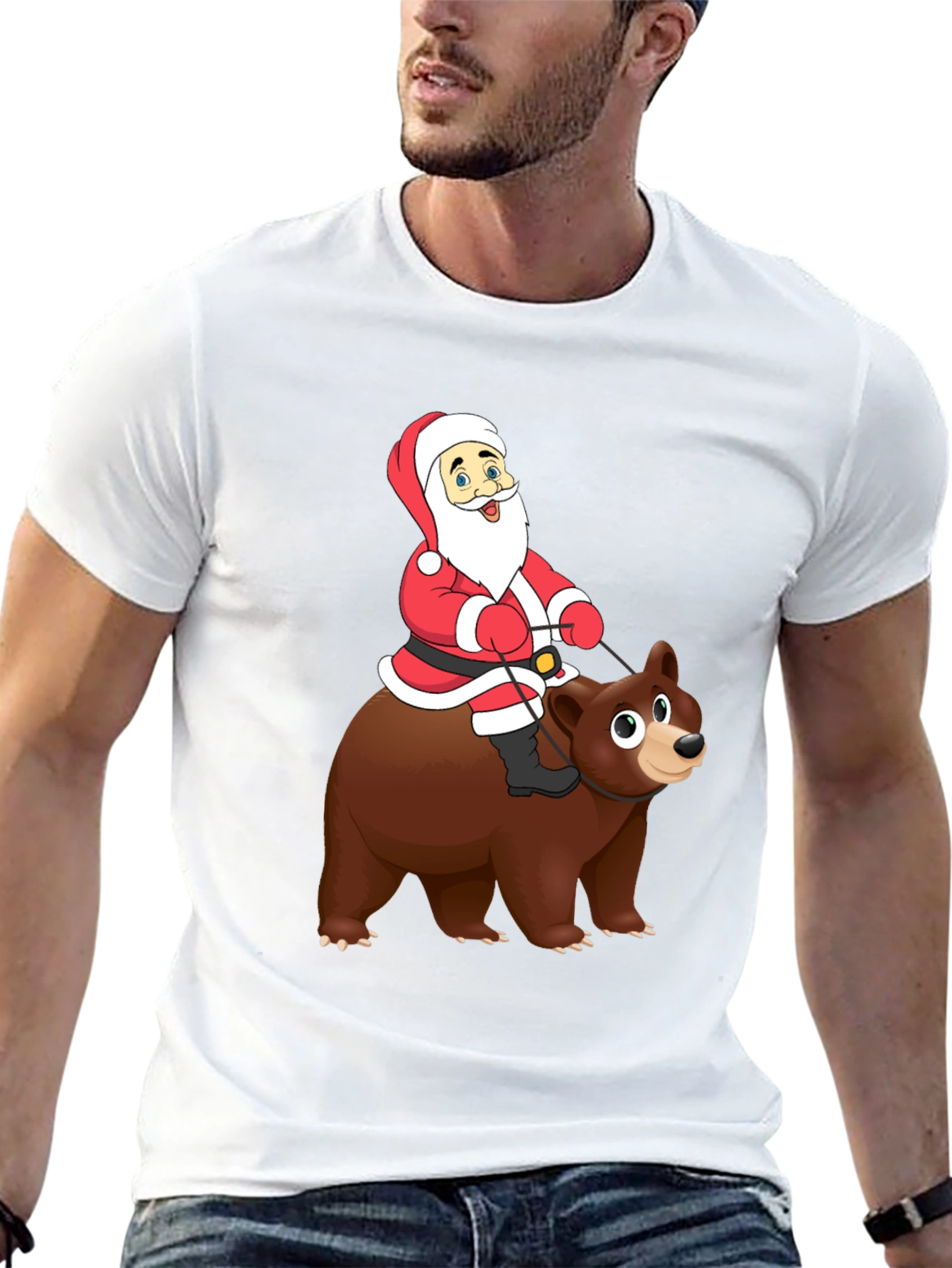Santa Riding Bear Graphic Tee - Holiday Cheer!