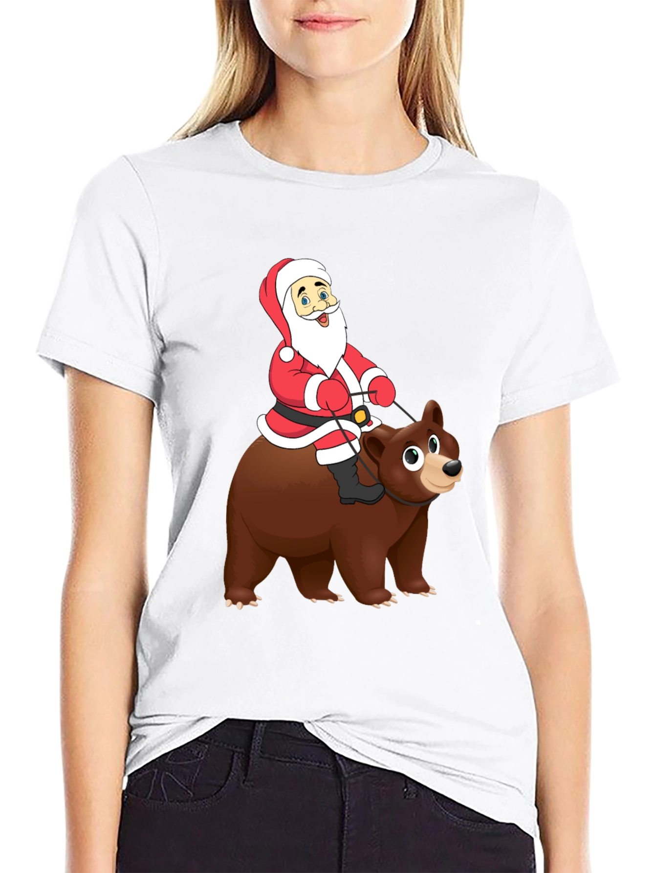 Santa Riding Bear Graphic Tee - Holiday Cheer!