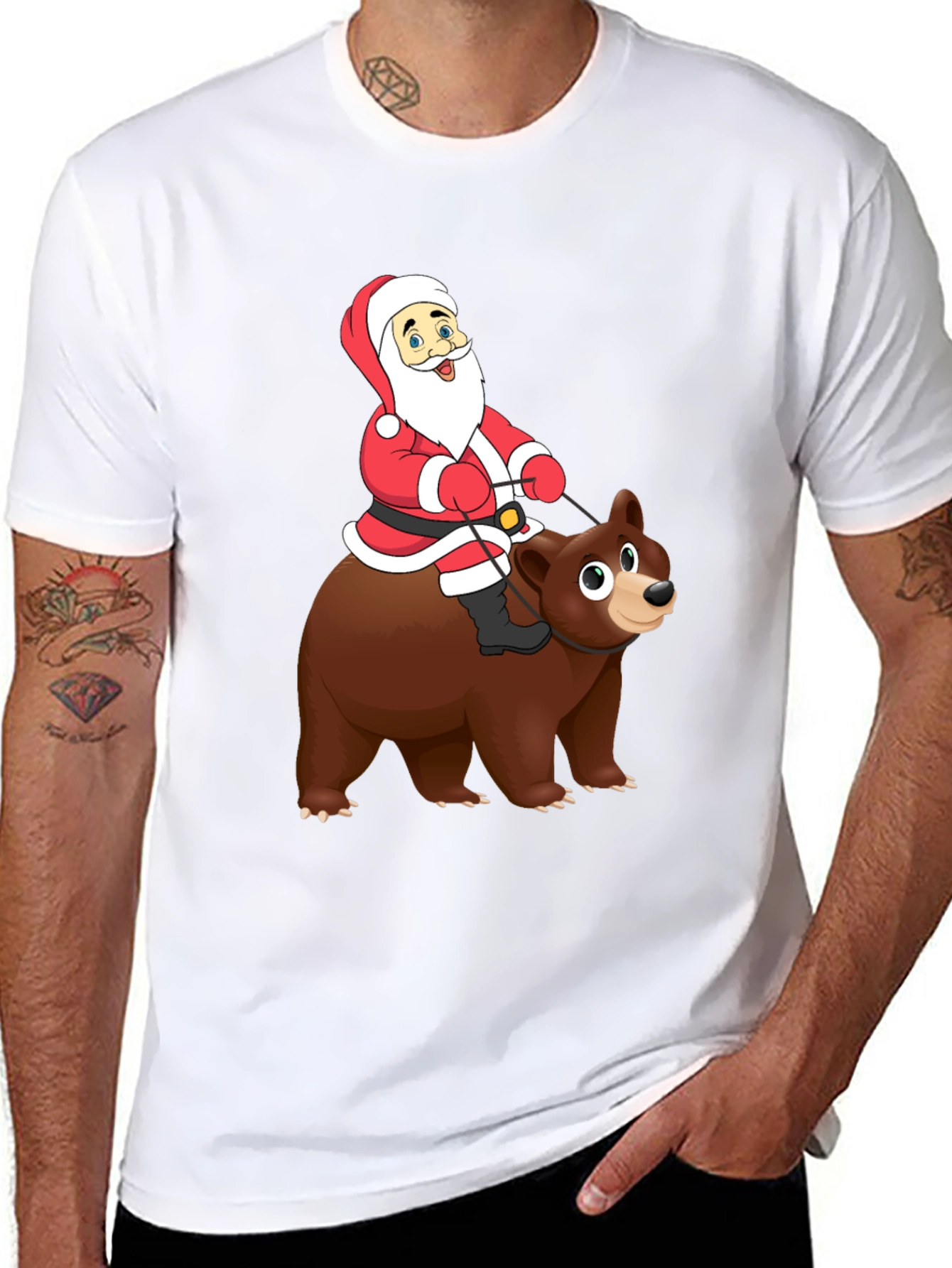 Santa Riding Bear Graphic Tee - Holiday Cheer!