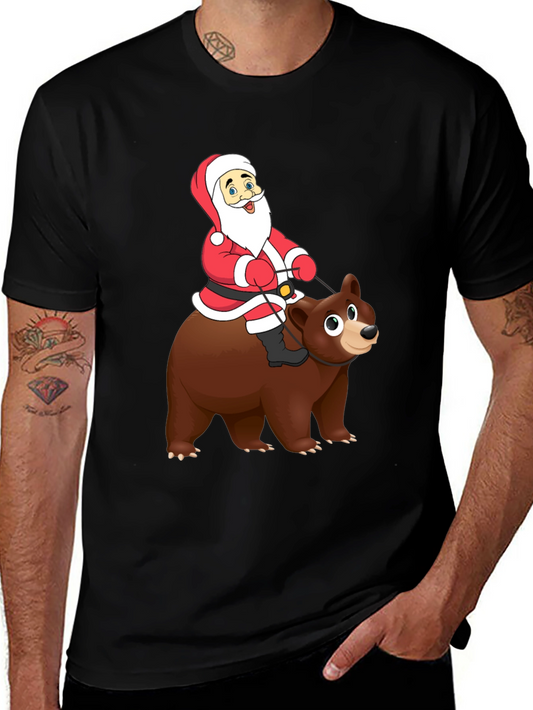 Santa Riding Bear Graphic Tee - Holiday Cheer!