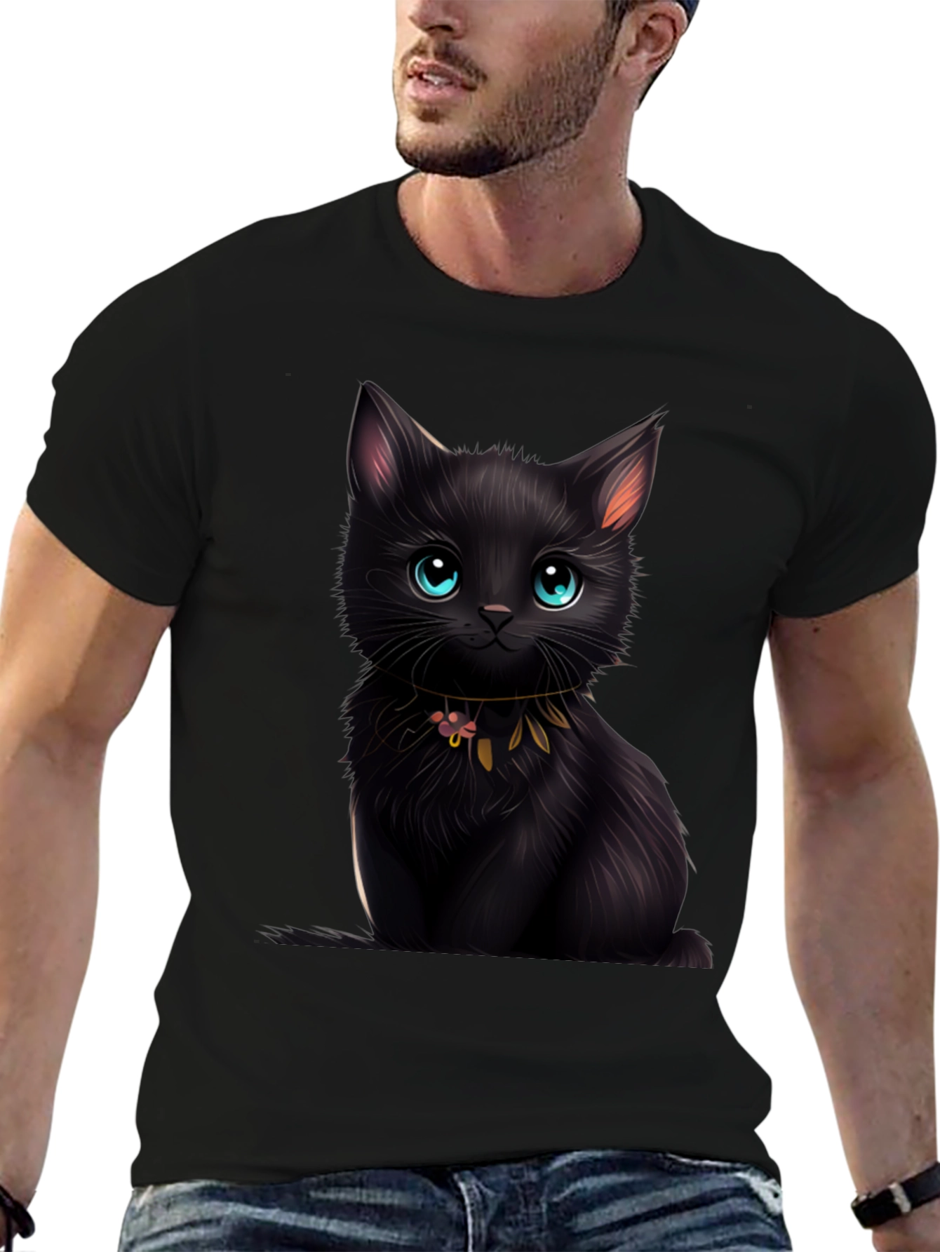 Black Cat Graphic Tee - Cute Kitten Design