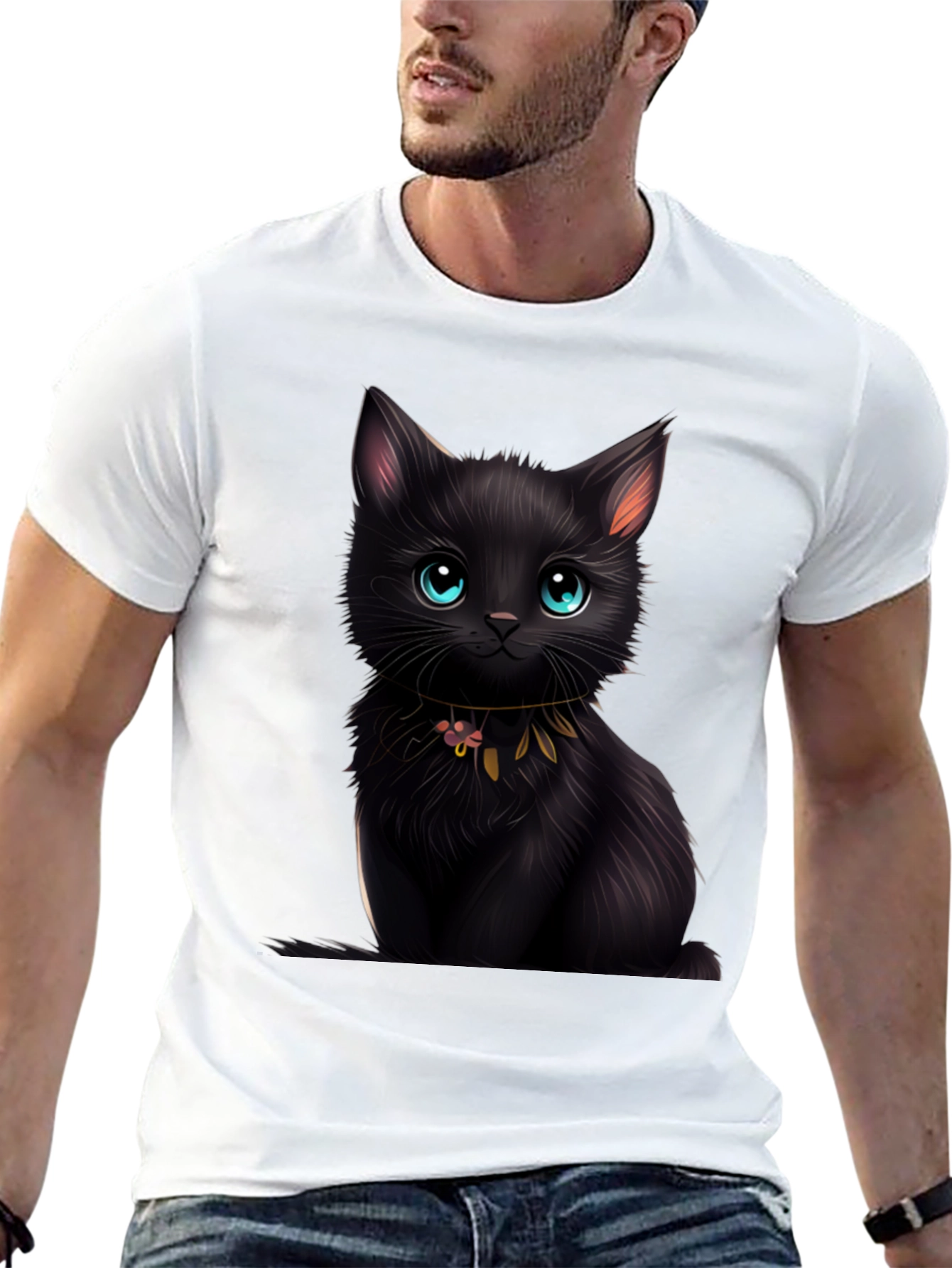 Black Cat Graphic Tee - Cute Kitten Design