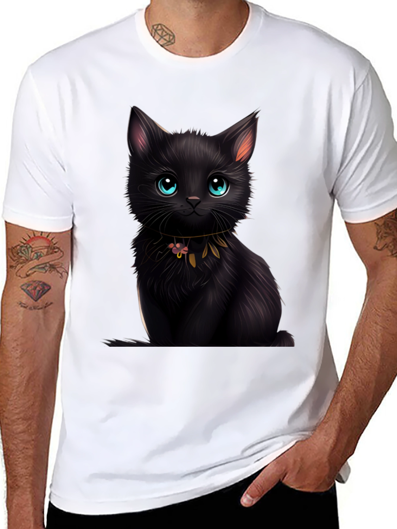 Black Cat Graphic Tee - Cute Kitten Design