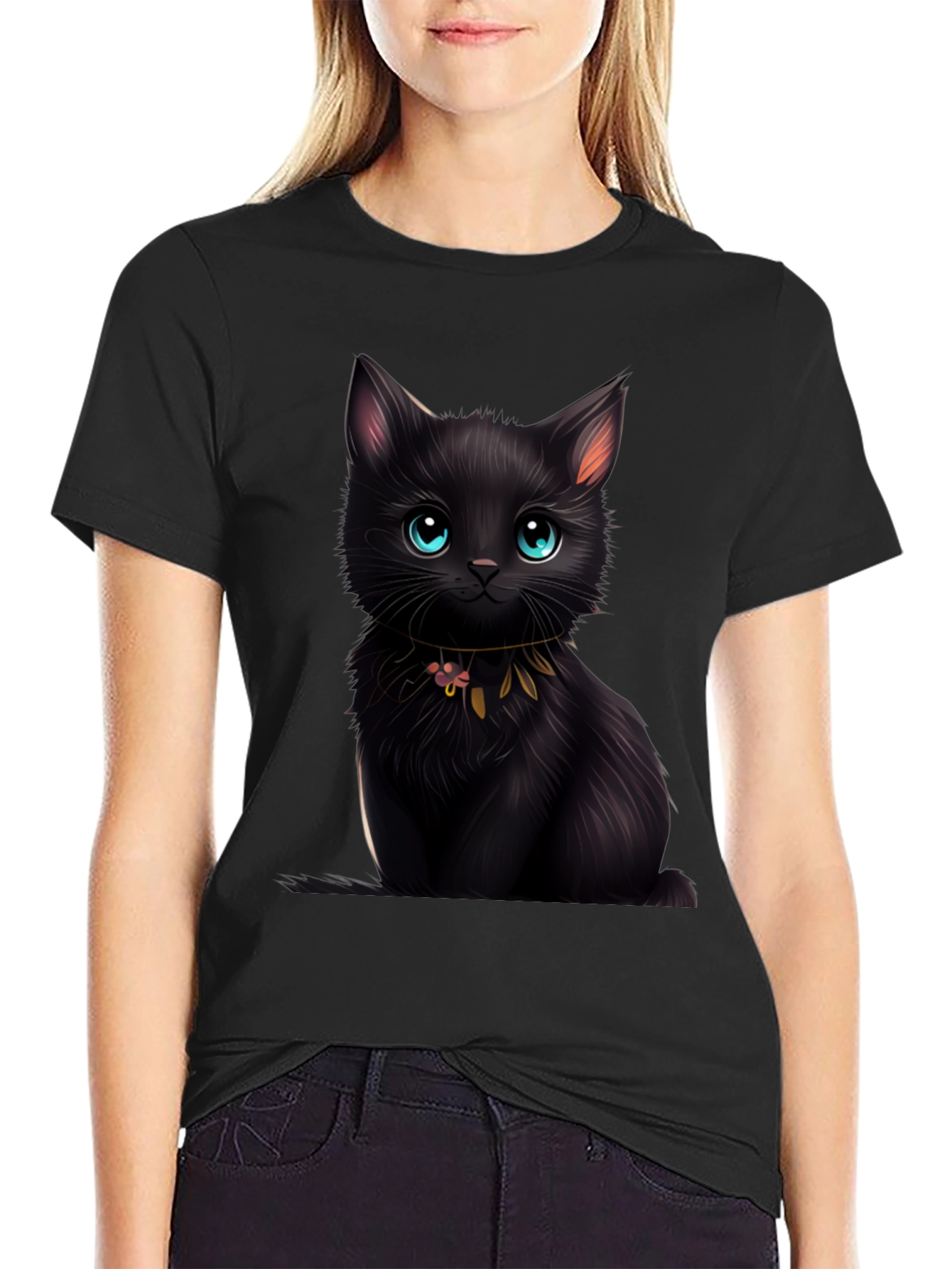 Black Cat Graphic Tee - Cute Kitten Design