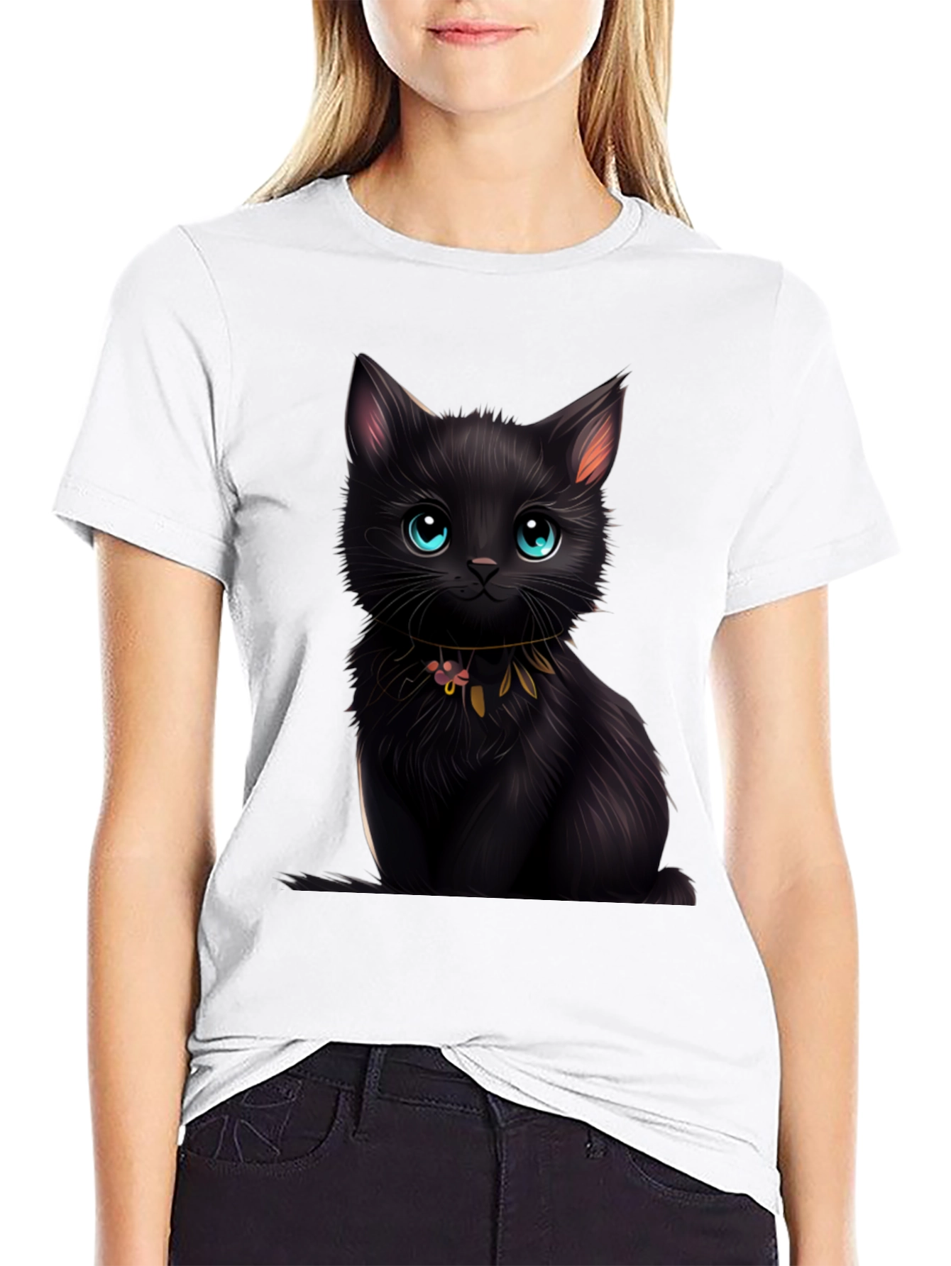 Black Cat Graphic Tee - Cute Kitten Design