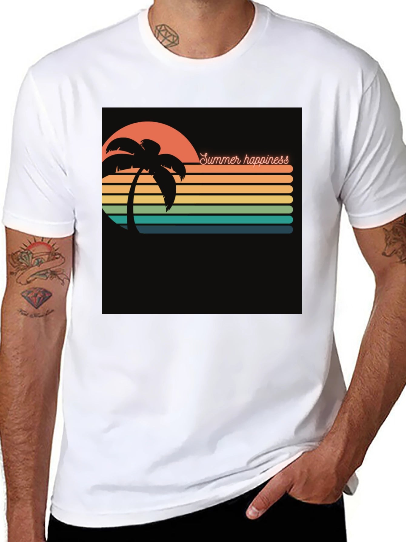 Summer Happiness Graphic Black T-Shirt