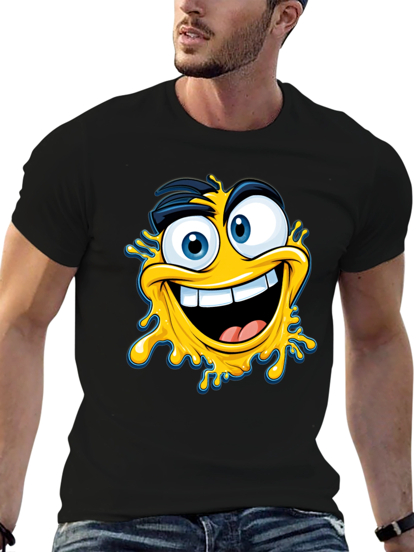Crazy Emoji Graphic Tee - Black Cotton T-Shirt