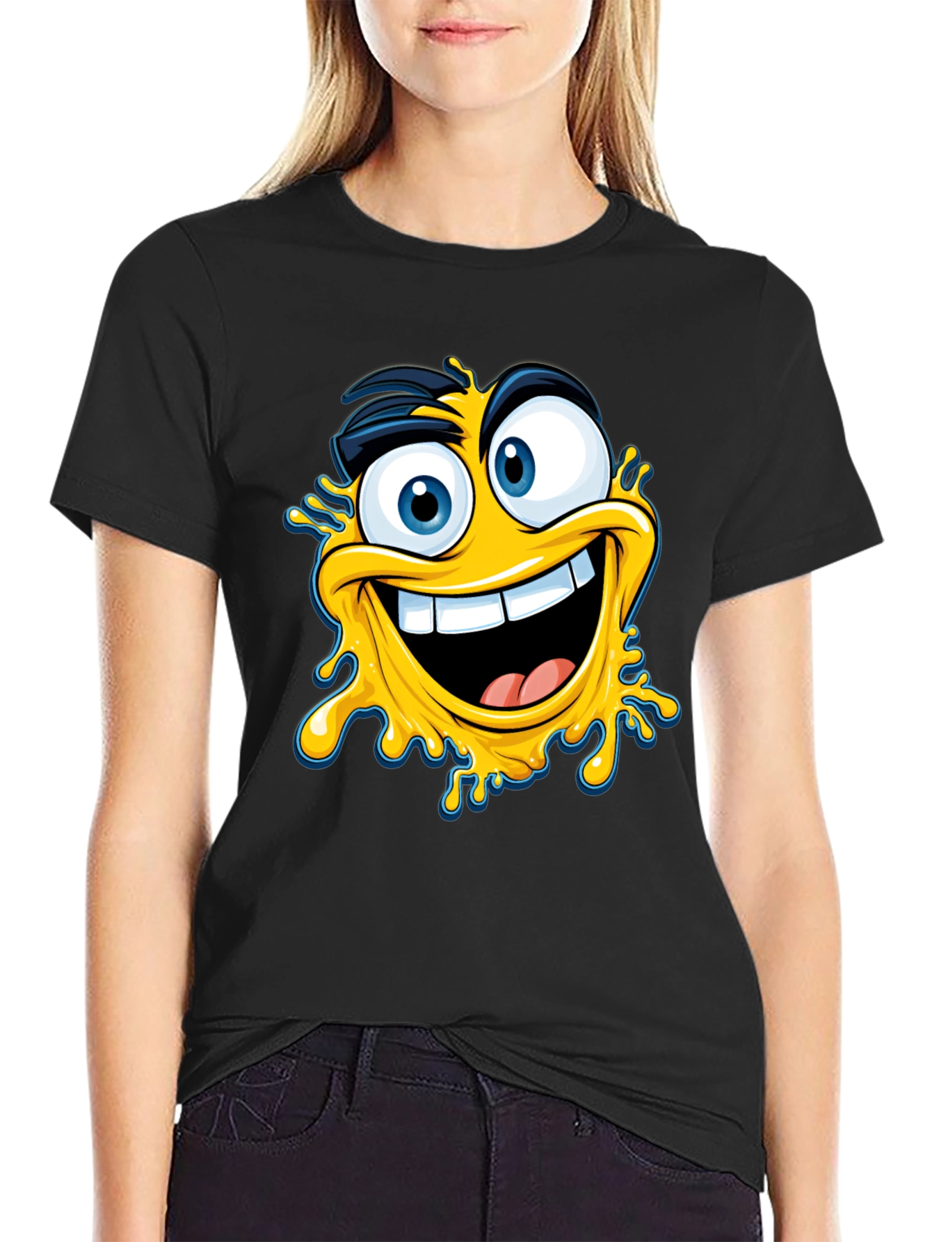 Crazy Emoji Graphic Tee - Black Cotton T-Shirt