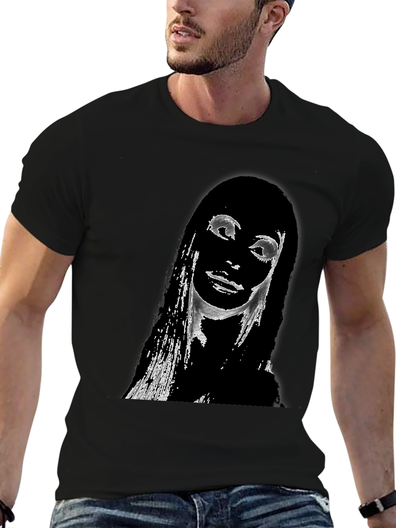 Edgy Portrait Graphic T-Shirt - Unisex Black Tee