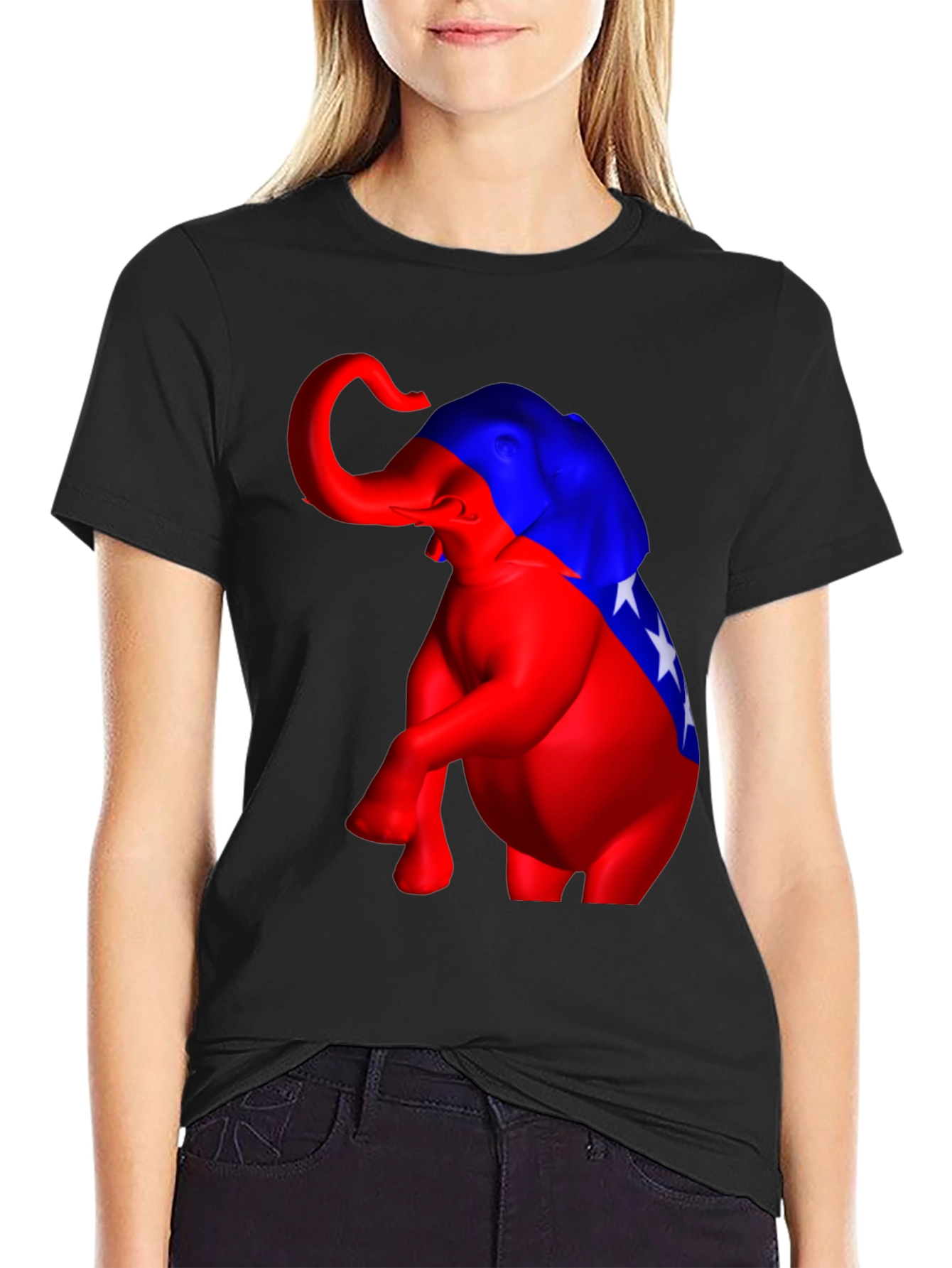 Political Elephant Graphic Tee - Black Cotton Blend