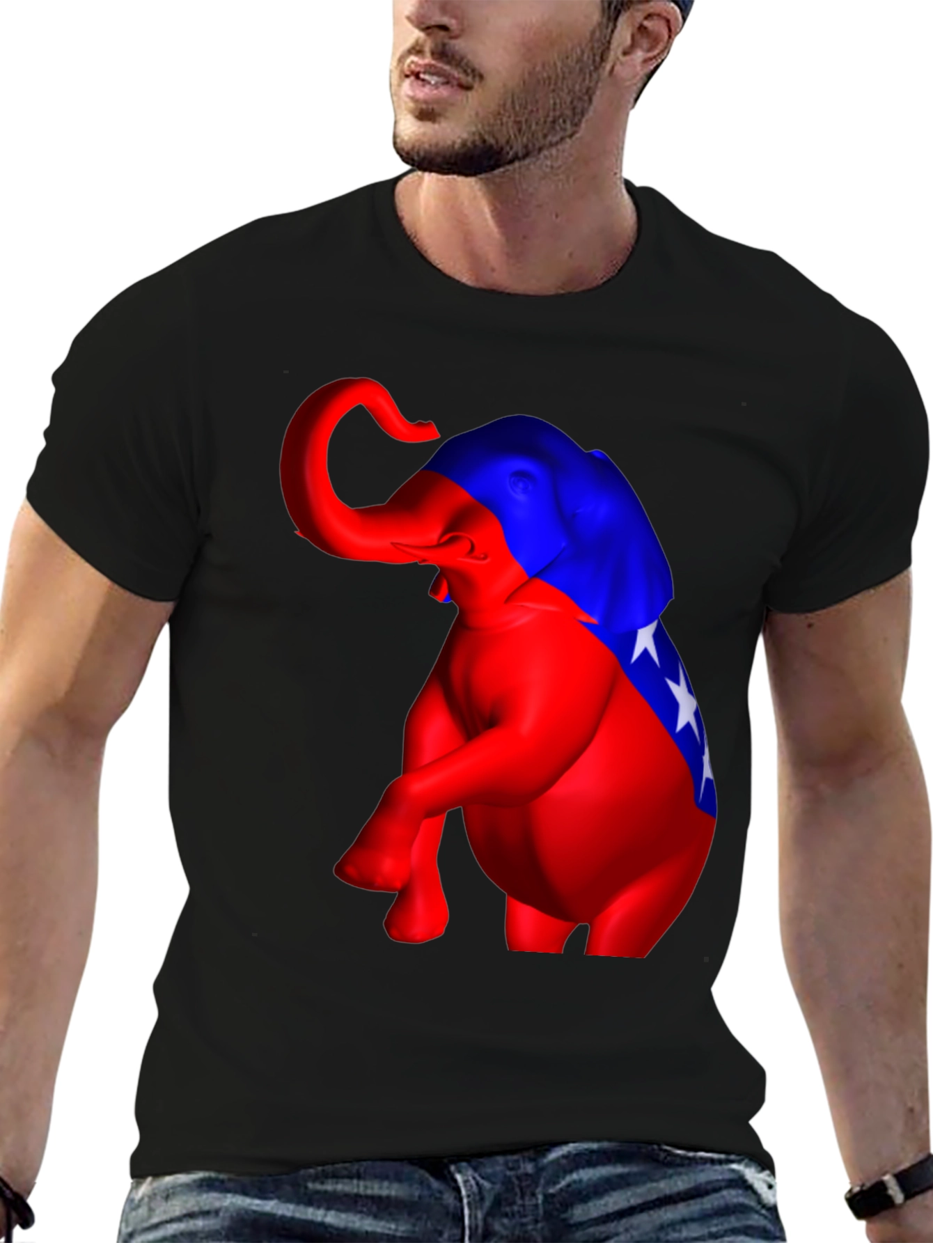 Political Elephant Graphic Tee - Black Cotton Blend