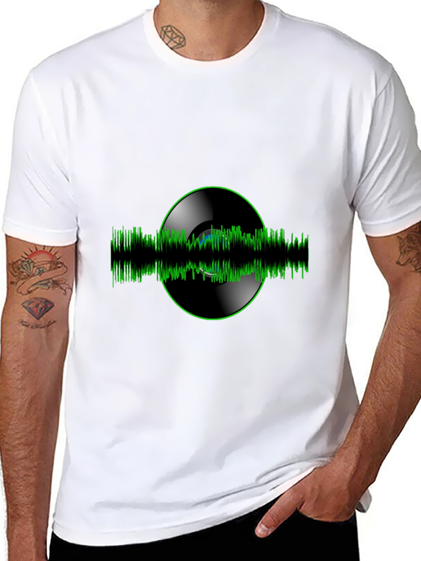 Vinyl Record Green Wave Black T-Shirt