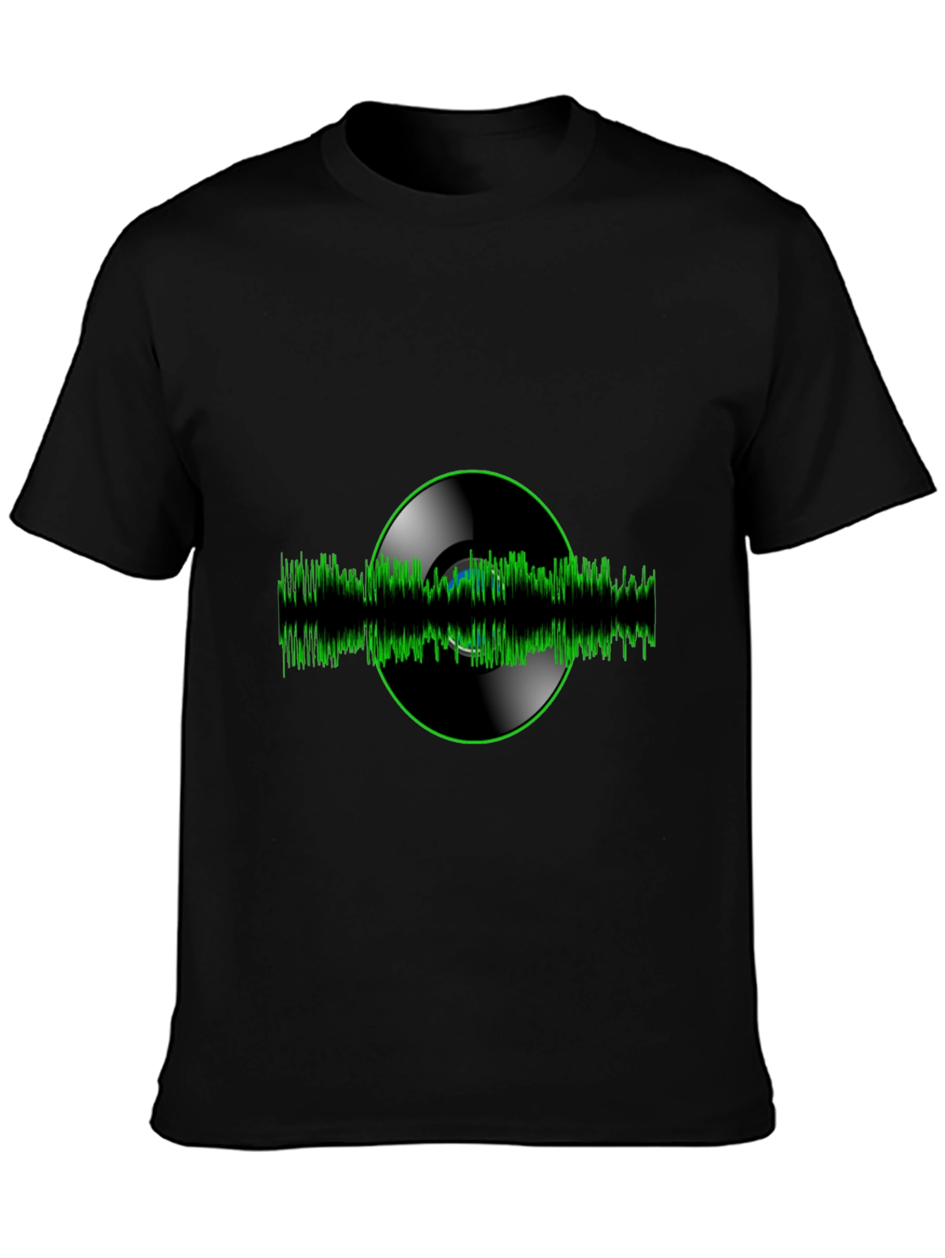 Vinyl Record Green Wave Black T-Shirt