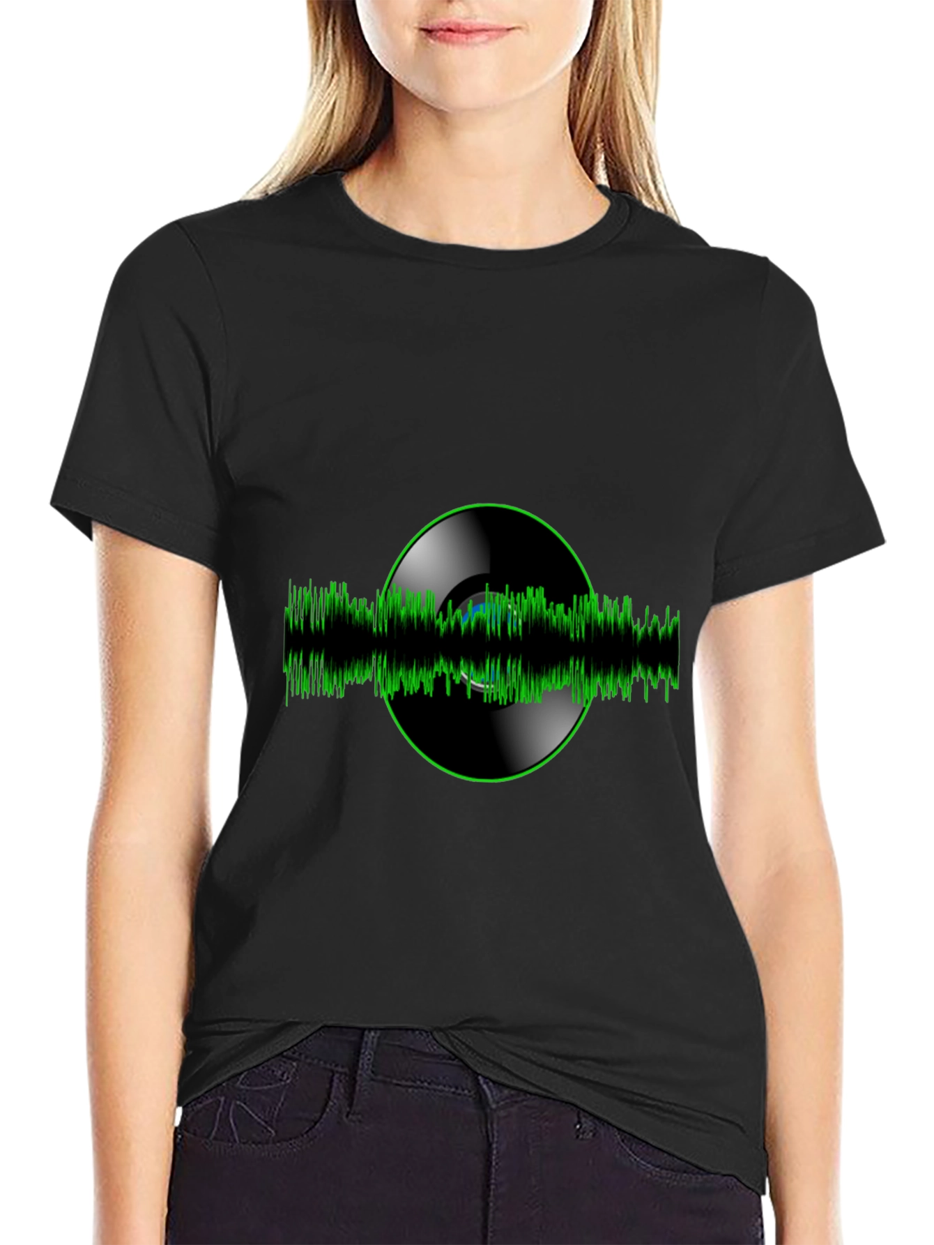 Vinyl Record Green Wave Black T-Shirt