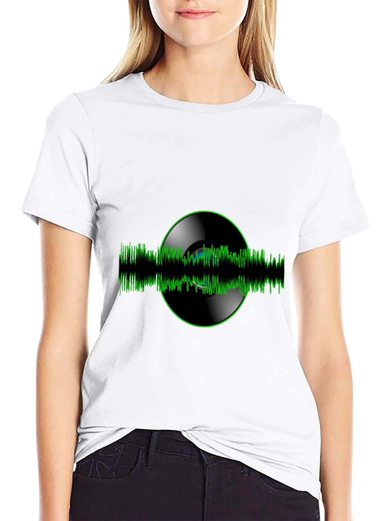 Vinyl Record Green Wave Black T-Shirt