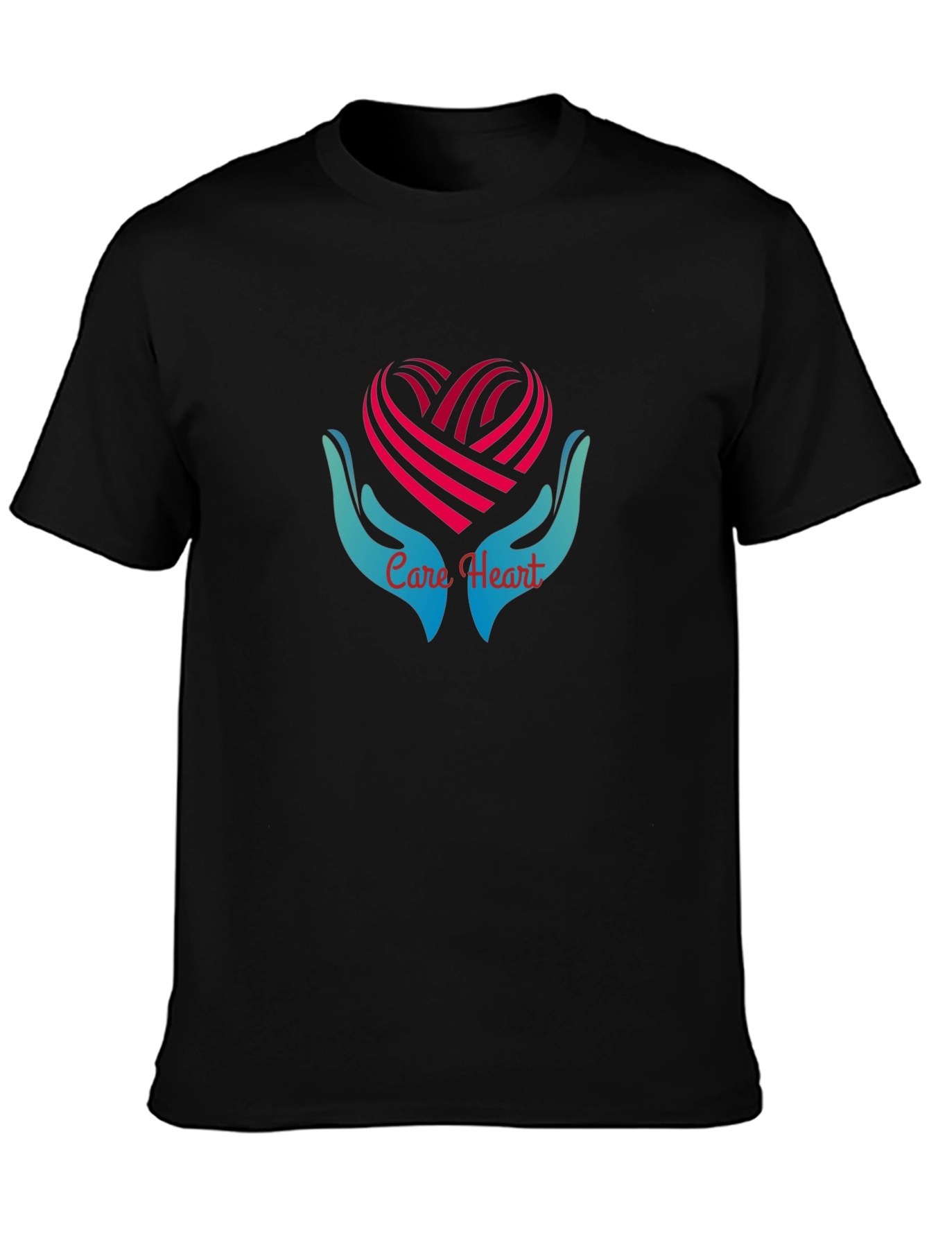 Care Heart Graphic Tee - Soft Black Cotton Shirt