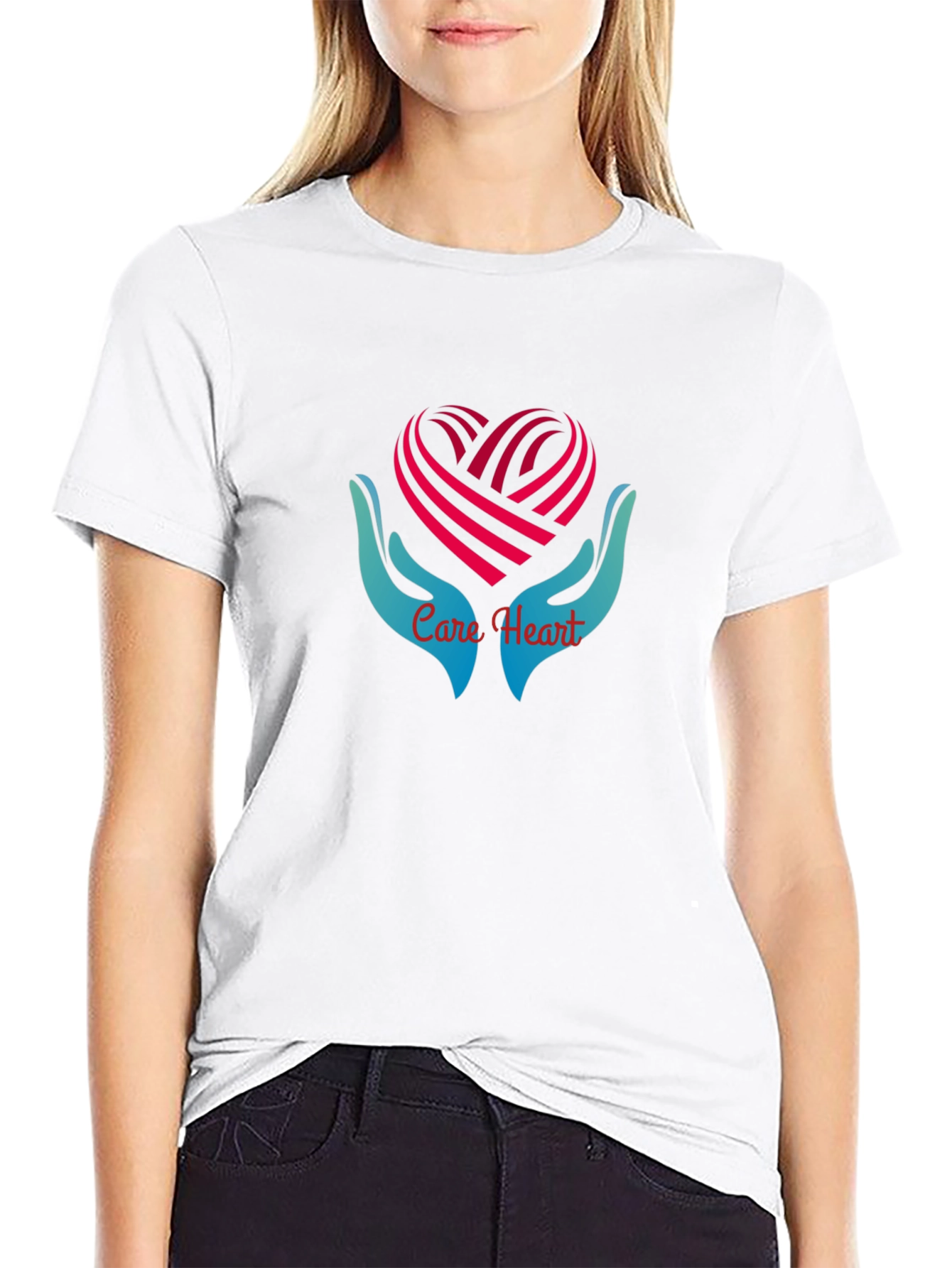 Care Heart Graphic Tee - Soft Black Cotton Shirt