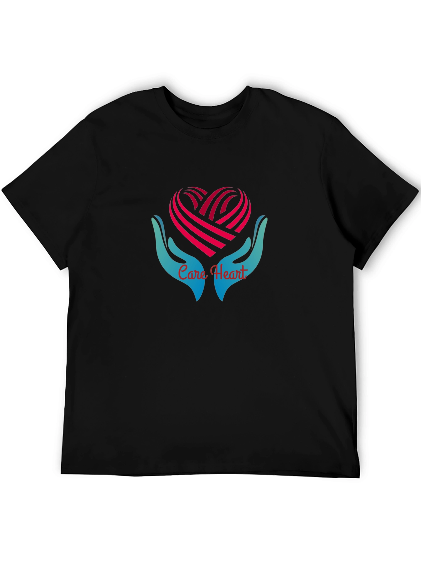 Care Heart Graphic Tee - Soft Black Cotton Shirt