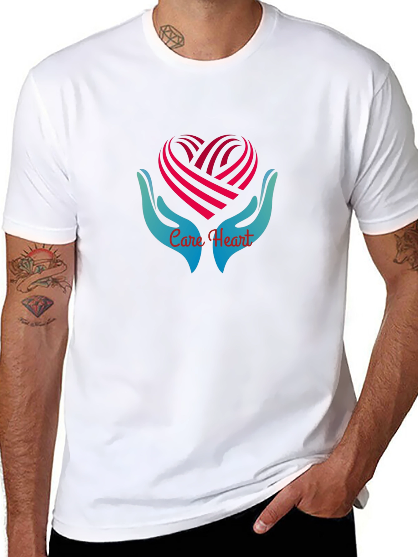 Care Heart Graphic Tee - Soft Black Cotton Shirt